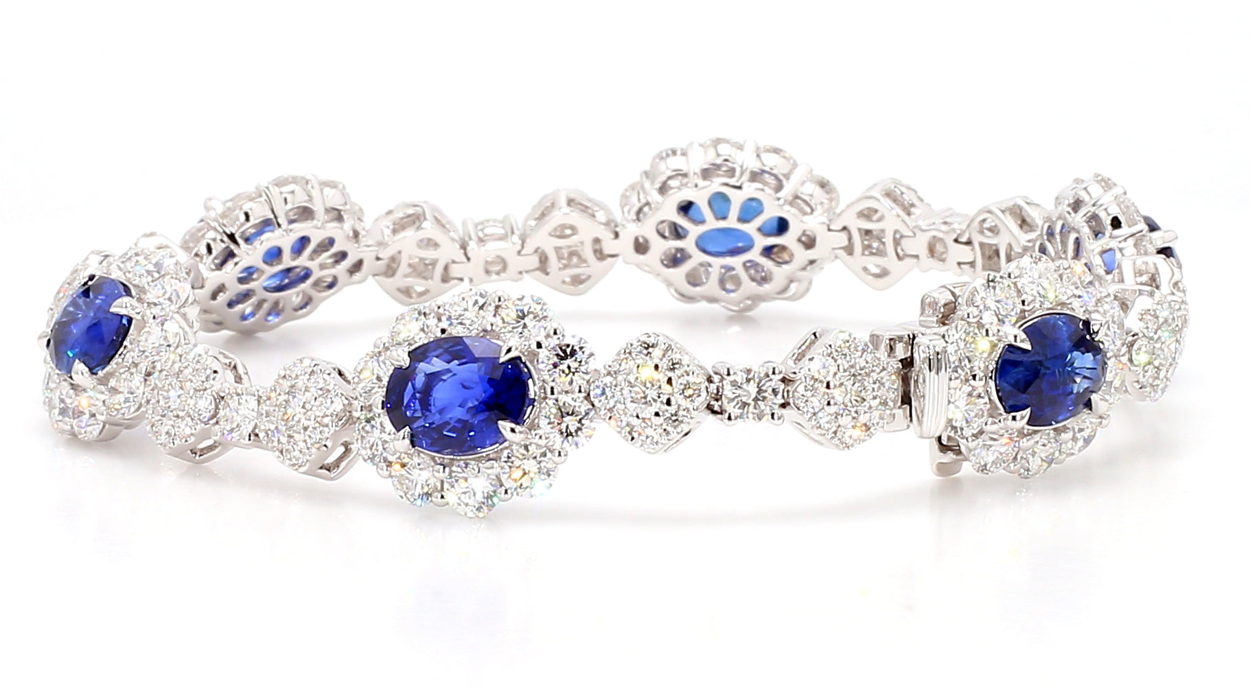 Natural Blue Oval Sapphire & Diamond Bracelet Gia CERTIFIED