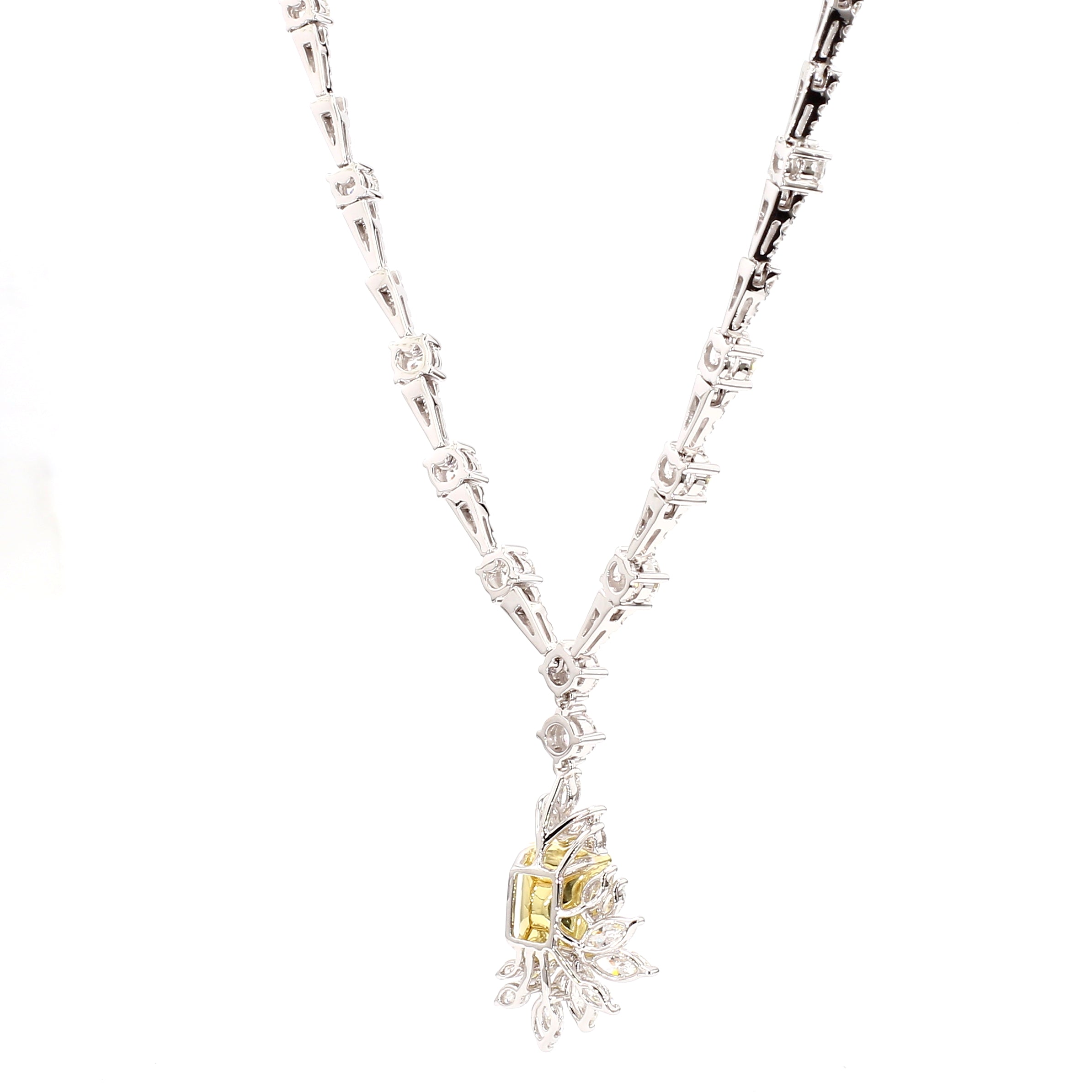 Natural Yellow Radiant Diamond Necklace Gia Certified