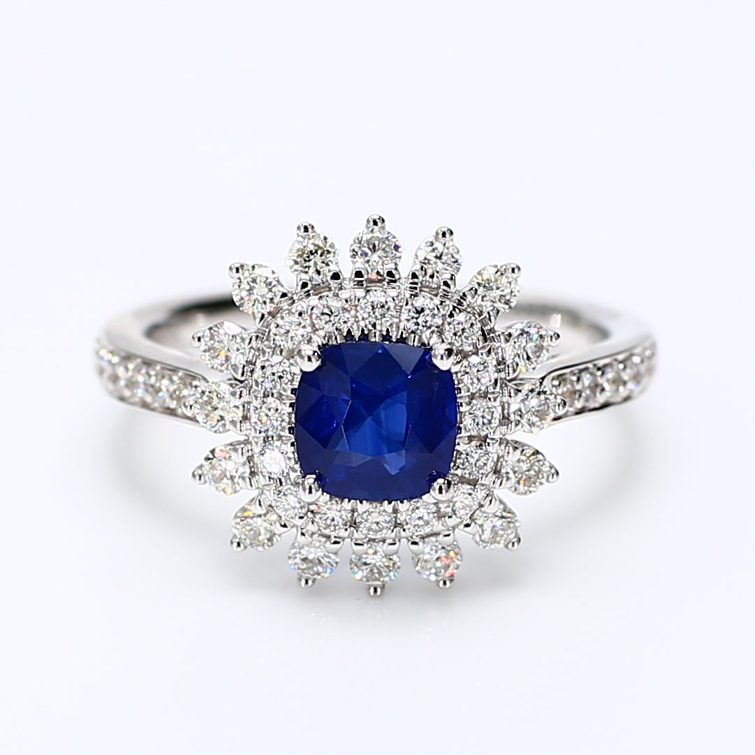 Natural Blue Cushion Sapphire & White Diamond Ring product image 1