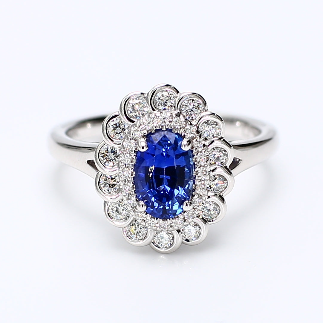 Natural Blue Oval Sapphire & White Diamond Ring product image 1