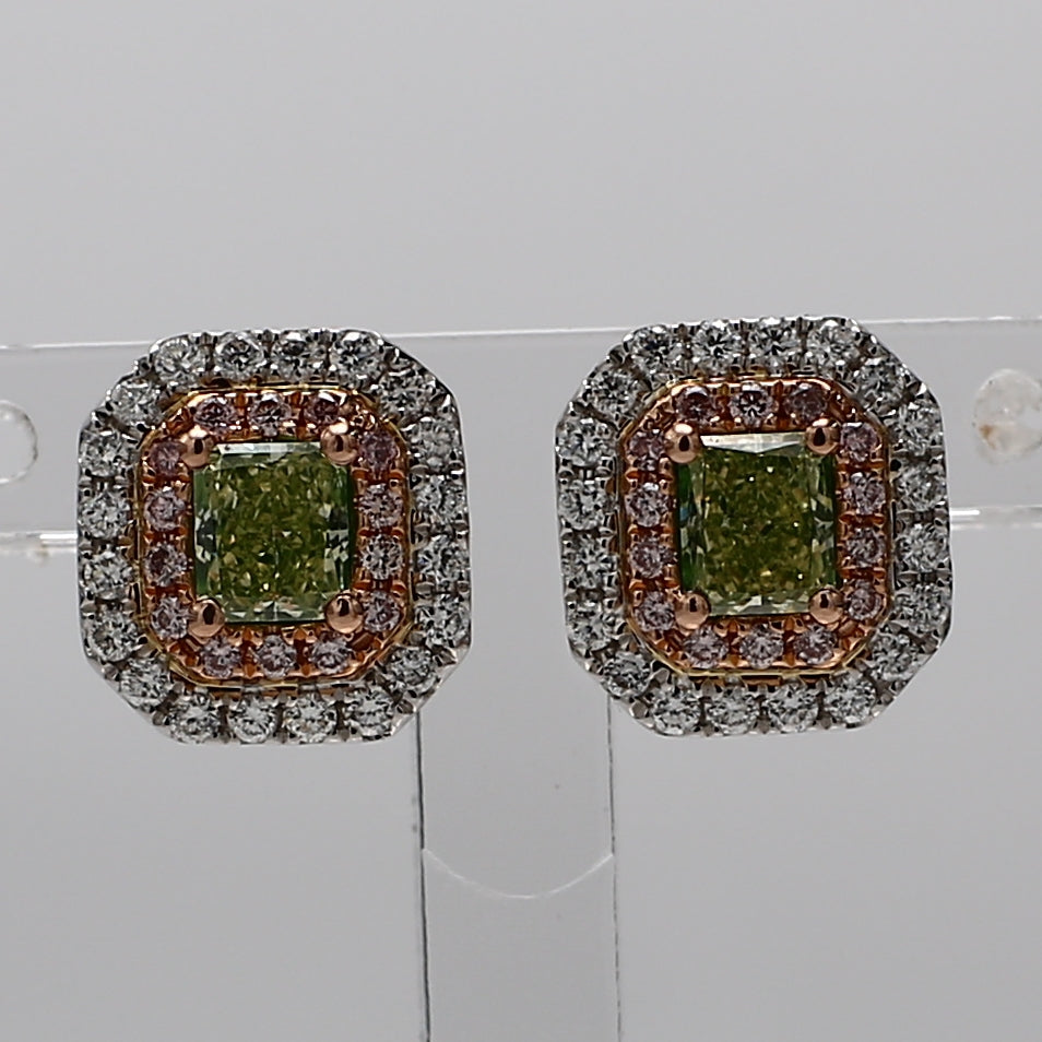 Natural Green Radiant Diamond Earring GIA Certified product image 1