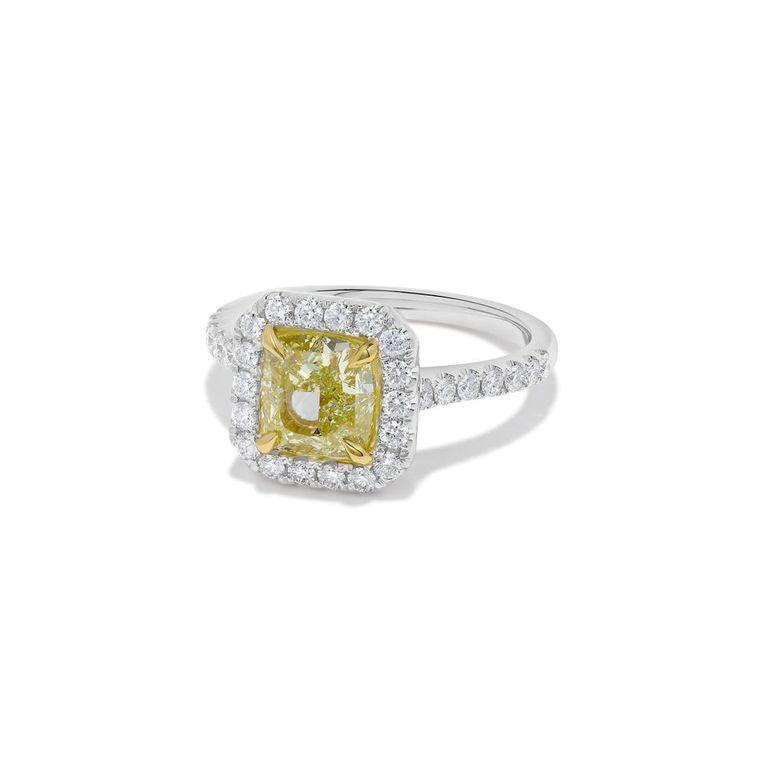 GIA Yellow Cushion Cut & White Diamond Ring JR2131GH