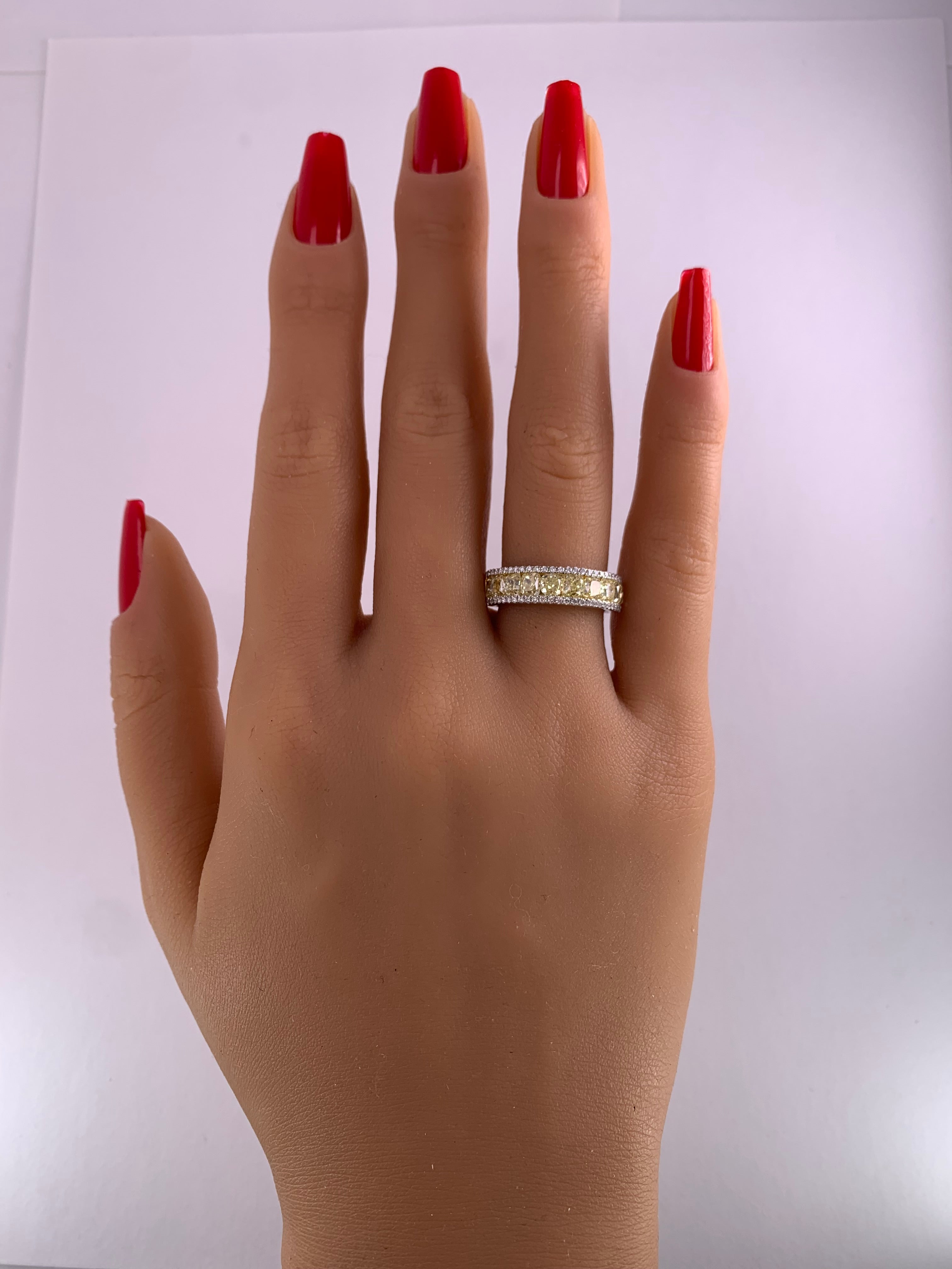 Natural Yellow Cushion and White Diamond 2.62 Carat TW Gold Wedding Band