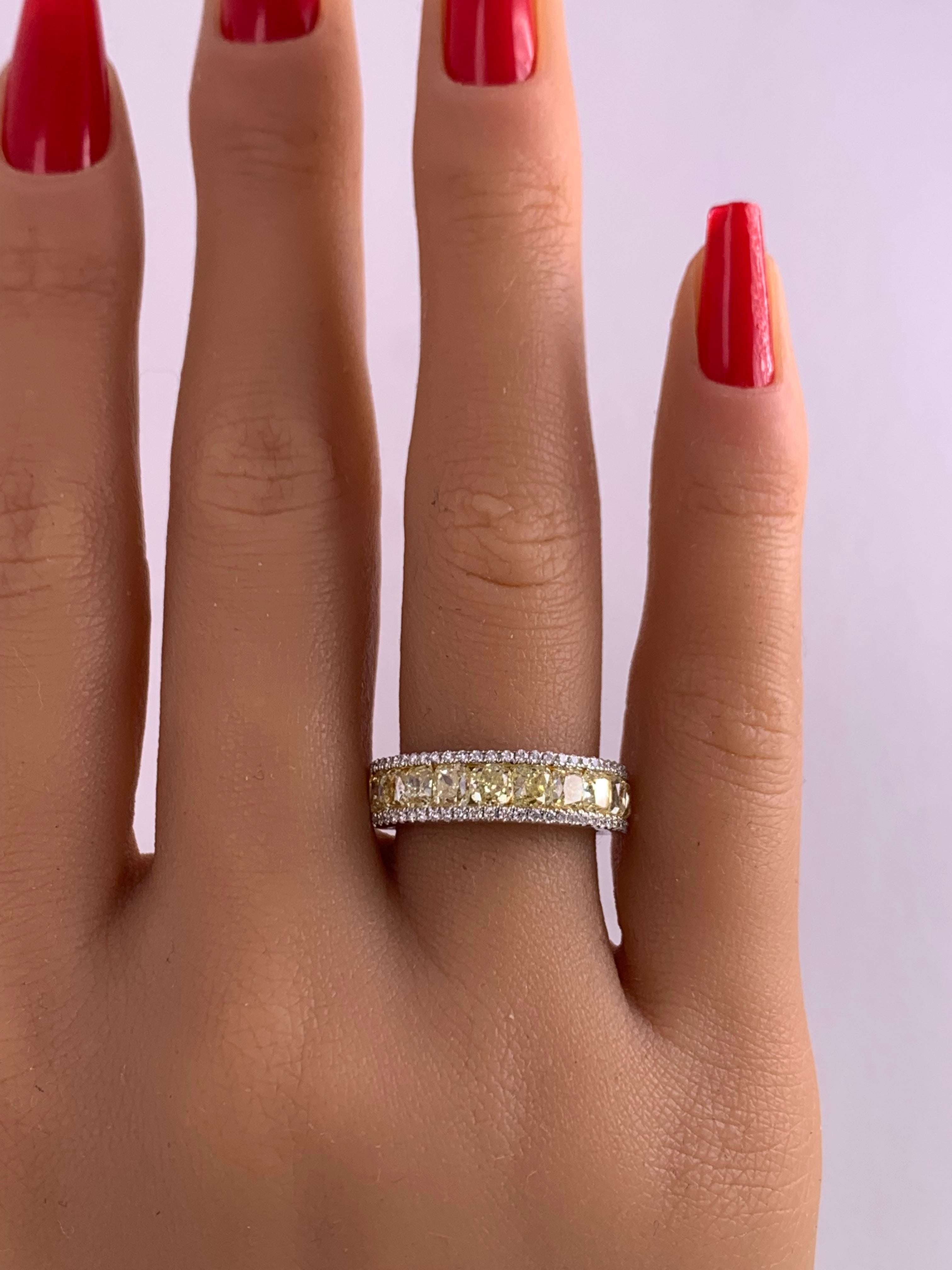 Natural Yellow Cushion and White Diamond 2.62 Carat TW Gold Wedding Band