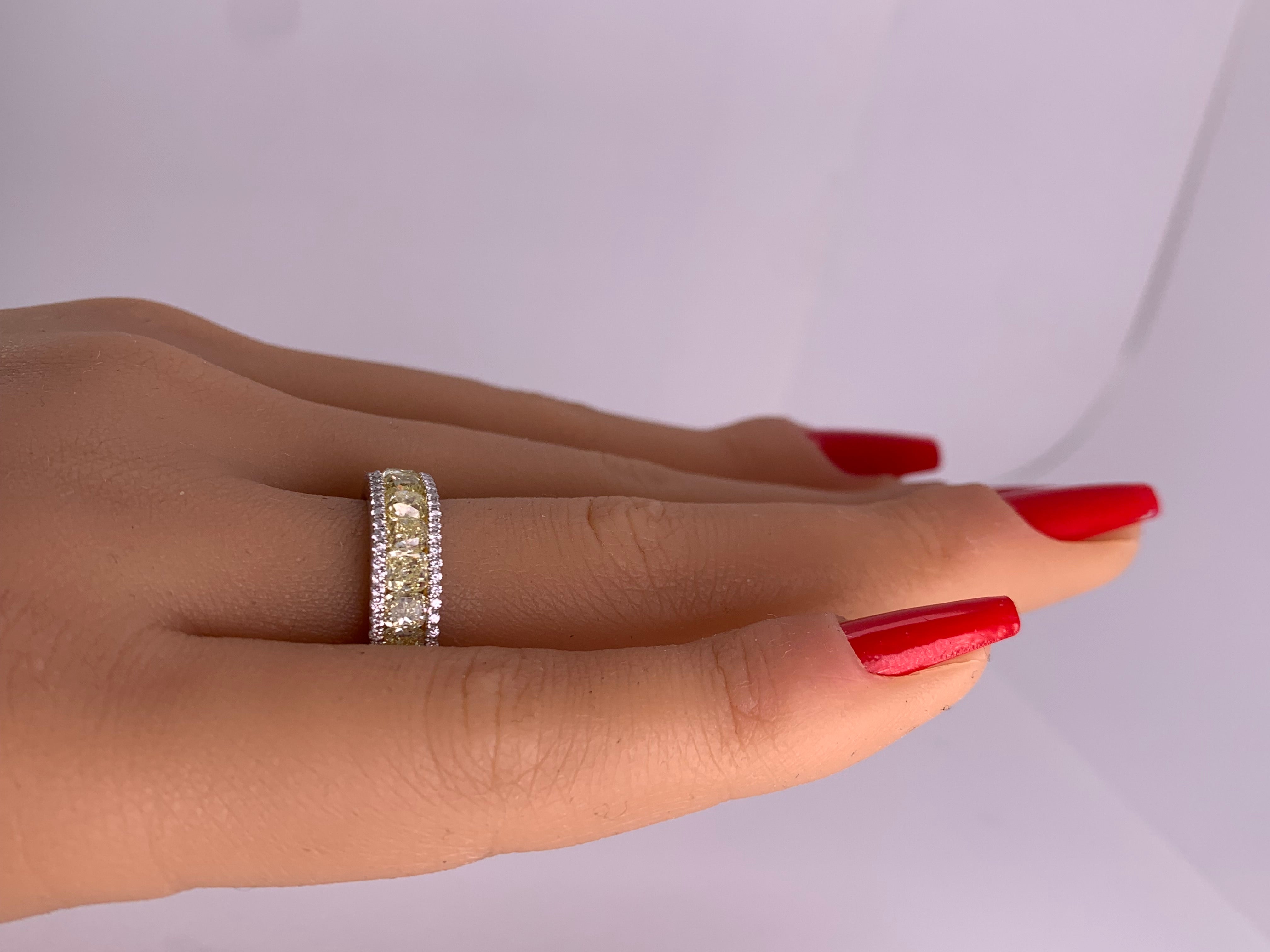 Natural Yellow Cushion and White Diamond 2.62 Carat TW Gold Wedding Band