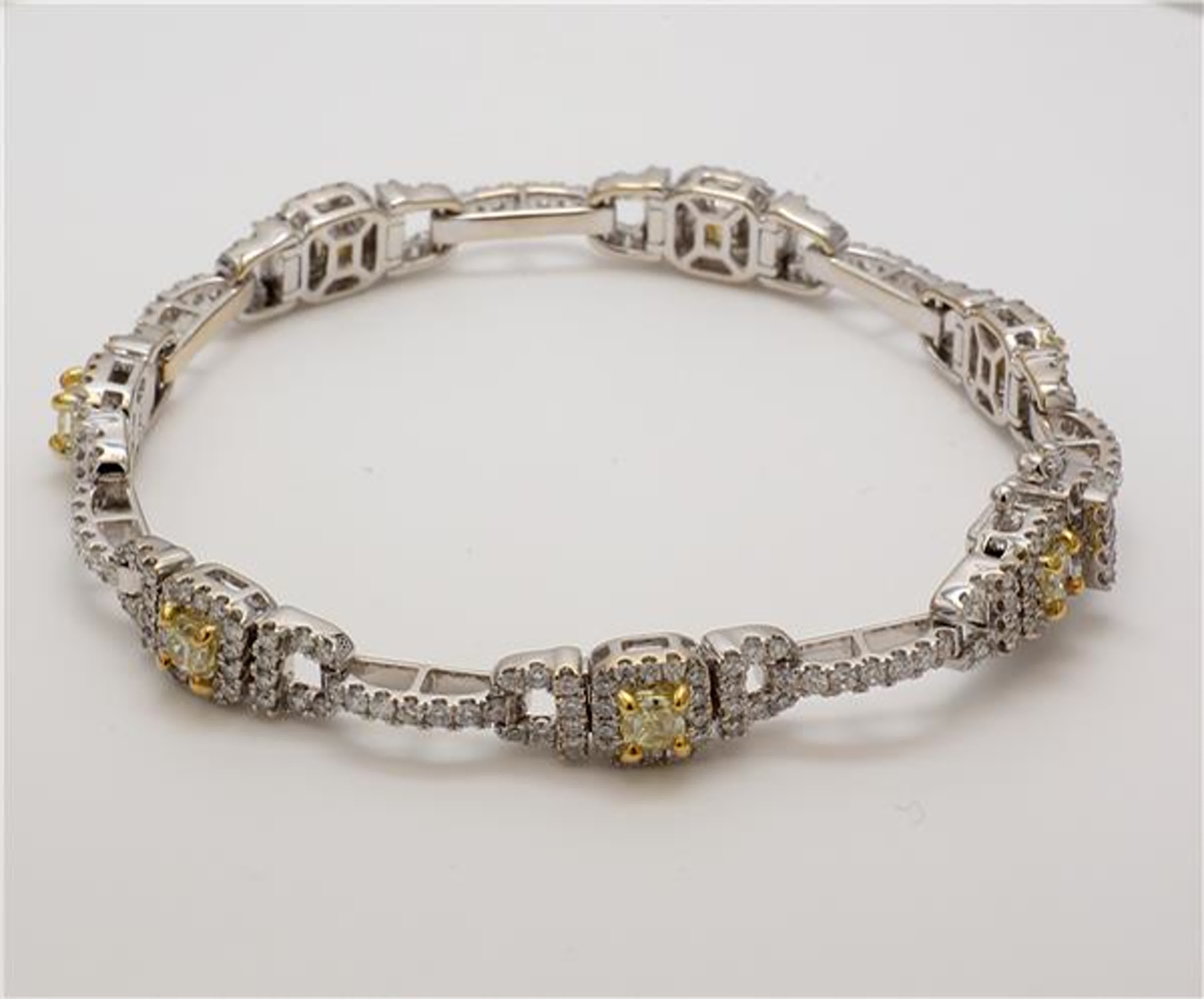 Natural Yellow Cushion and White Diamond 4.30 Carat TW Gold Bracelet