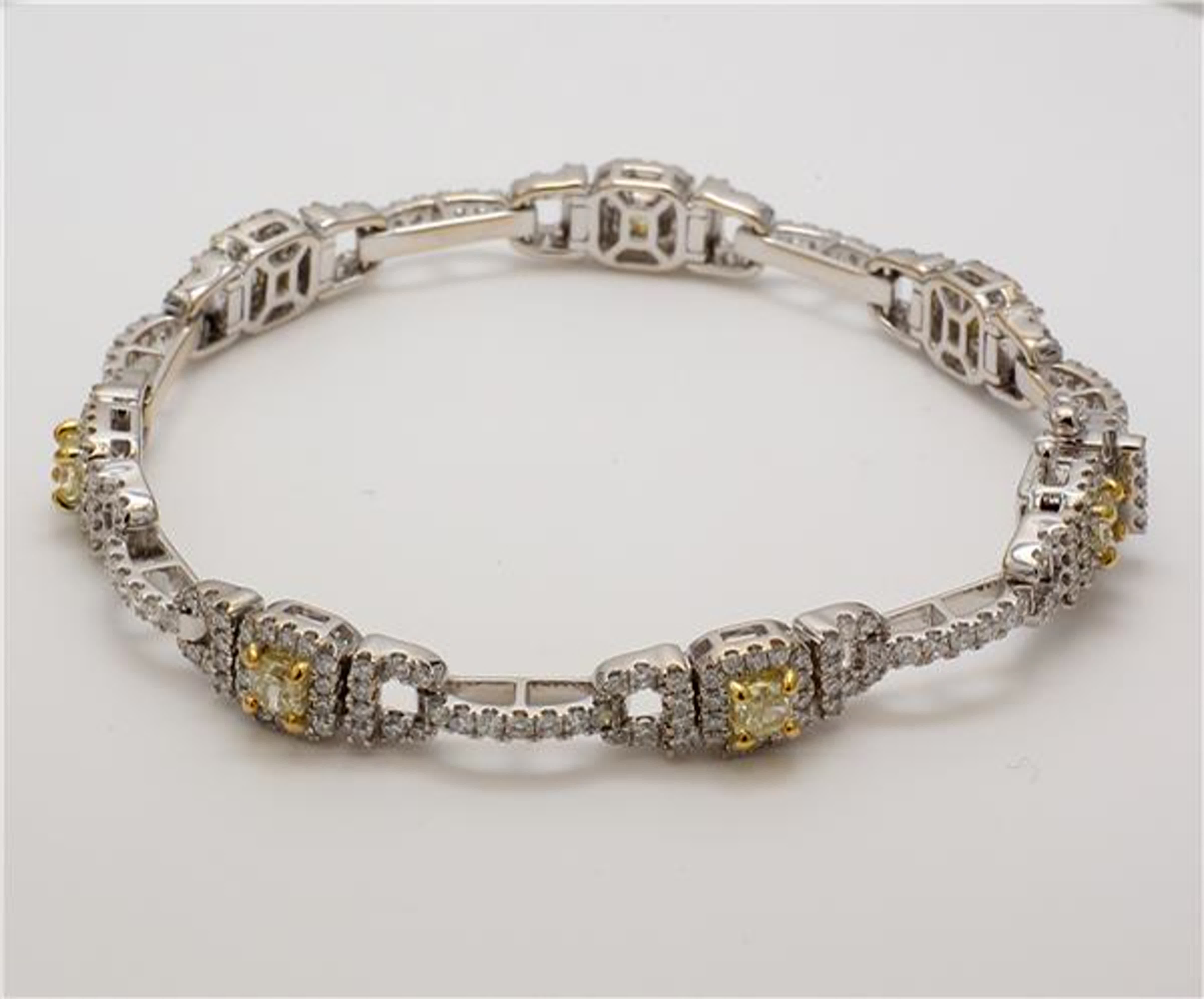 Natural Yellow Cushion and White Diamond 4.30 Carat TW Gold Bracelet