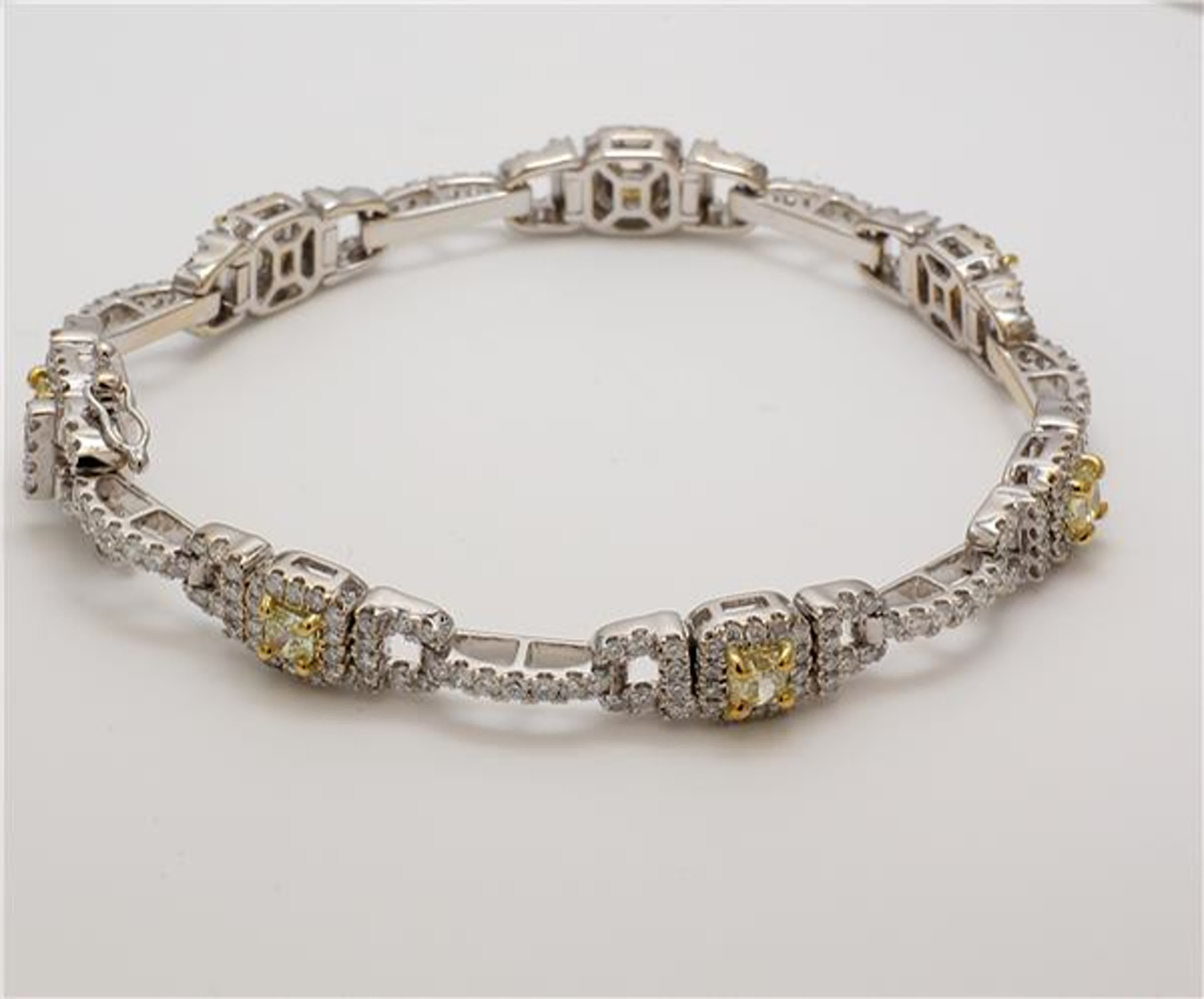 Natural Yellow Cushion and White Diamond 4.30 Carat TW Gold Bracelet