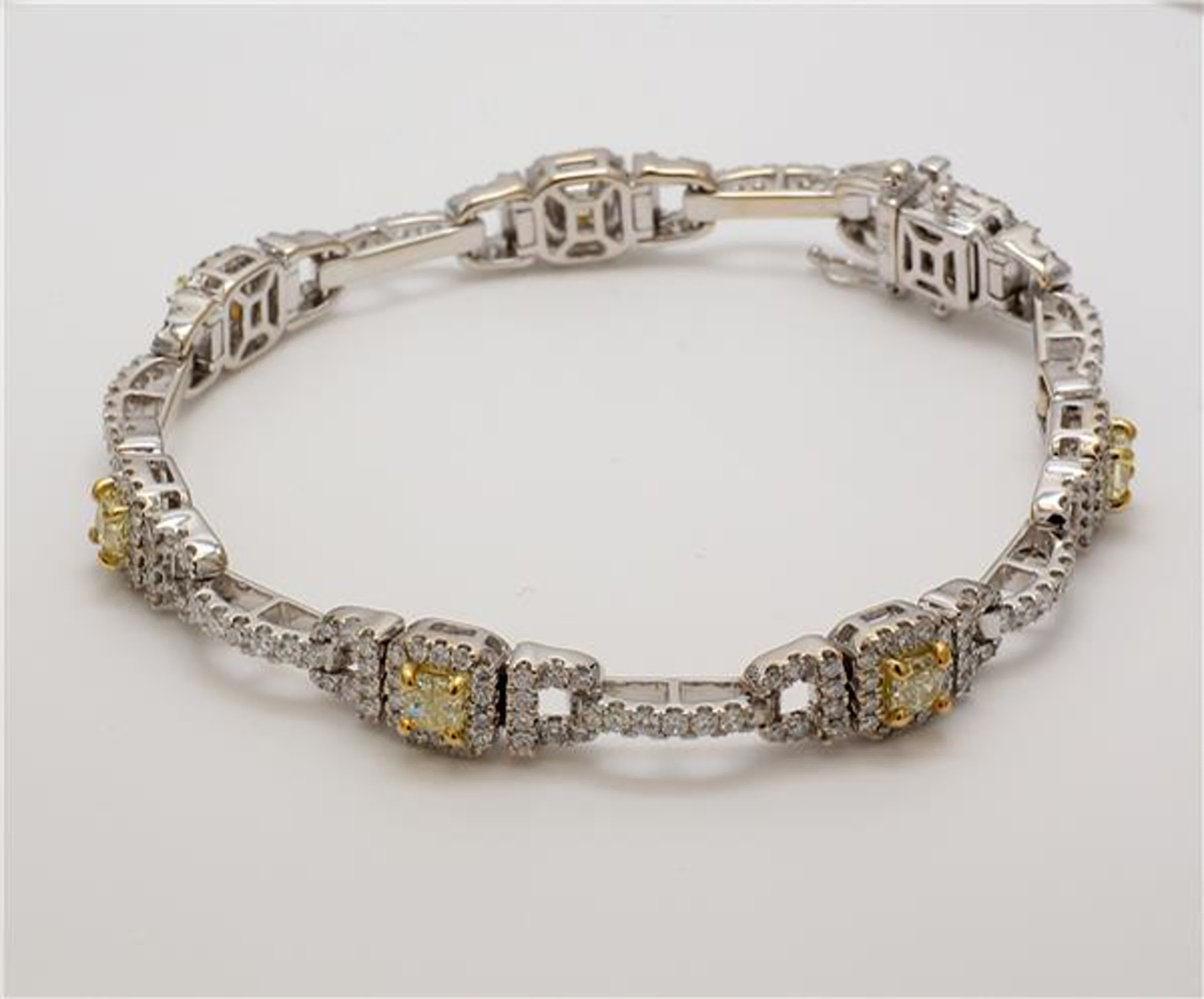 Natural Yellow Cushion and White Diamond 4.30 Carat TW Gold Bracelet
