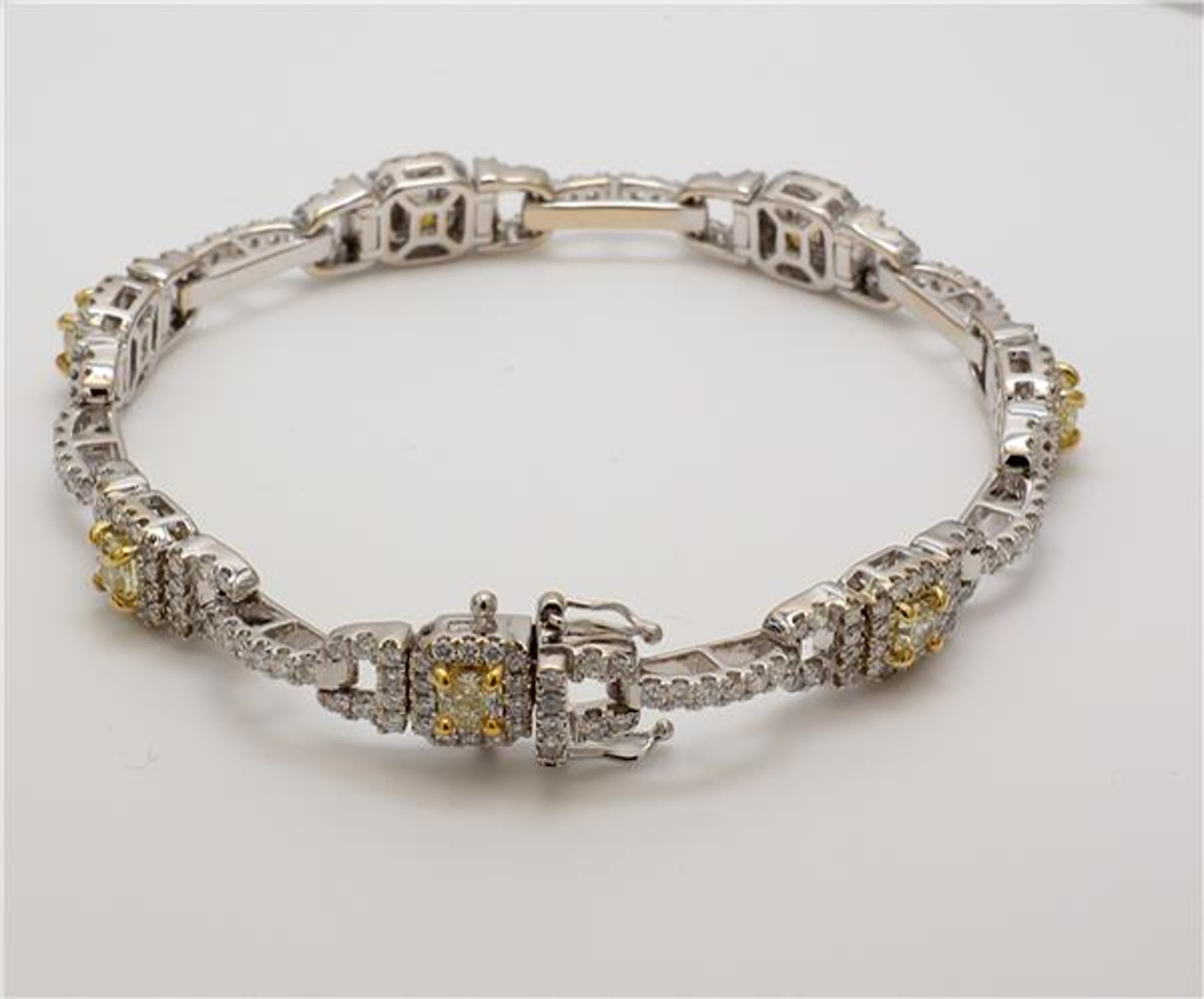 Natural Yellow Cushion and White Diamond 4.30 Carat TW Gold Bracelet