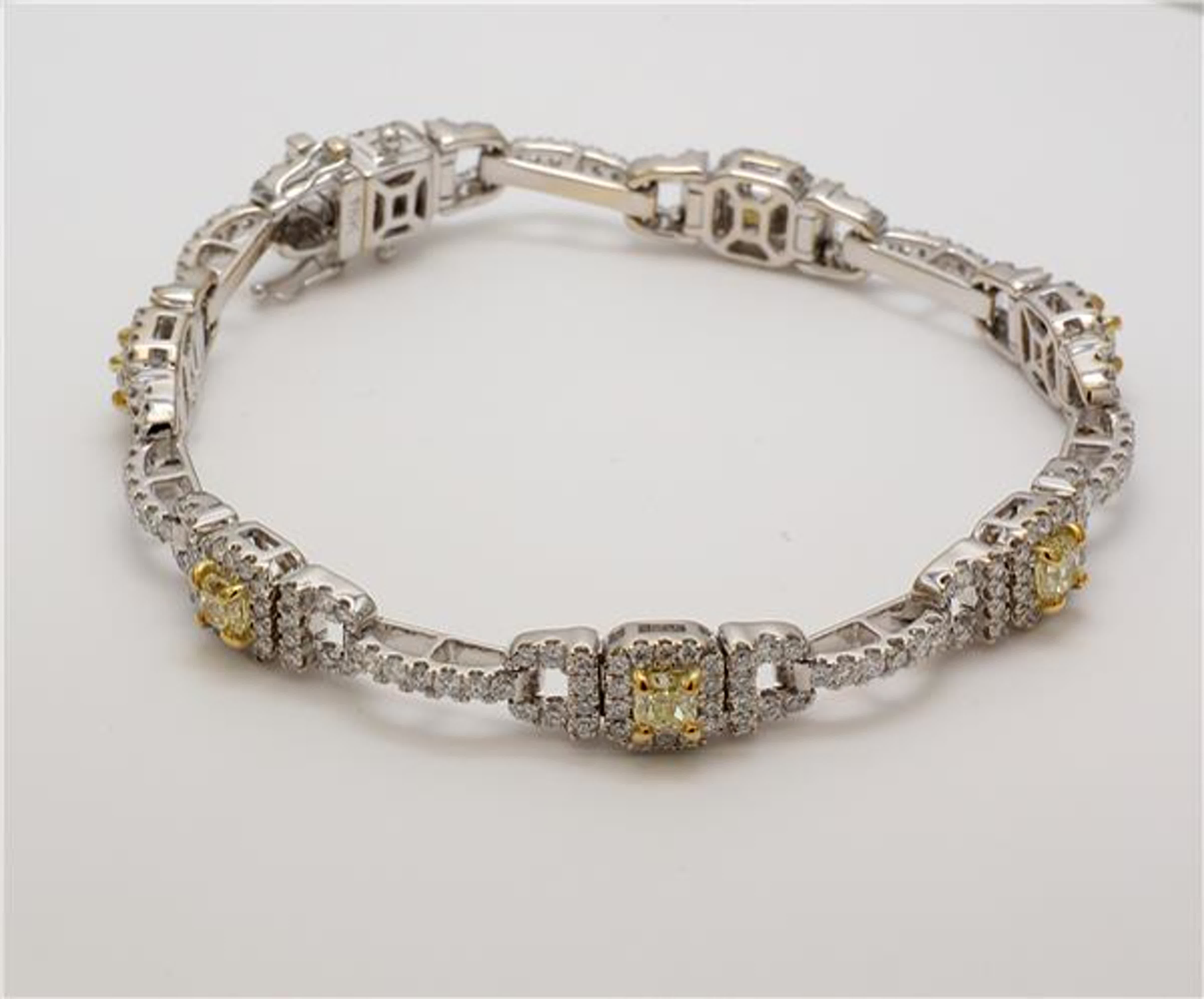 Natural Yellow Cushion and White Diamond 4.30 Carat TW Gold Bracelet