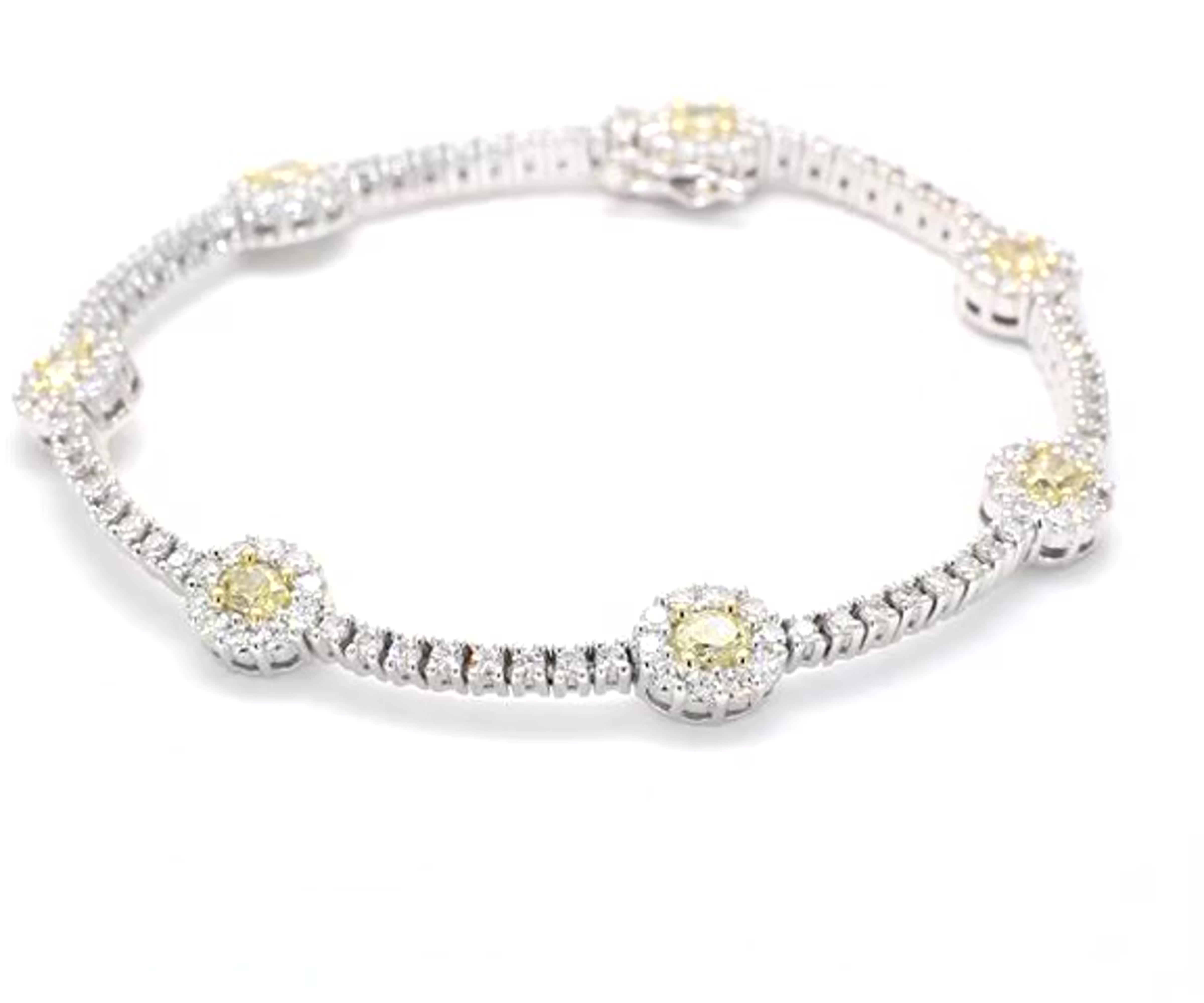 Natural Yellow Oval and White Diamond 4.62 Carat TW Gold Bracelet
