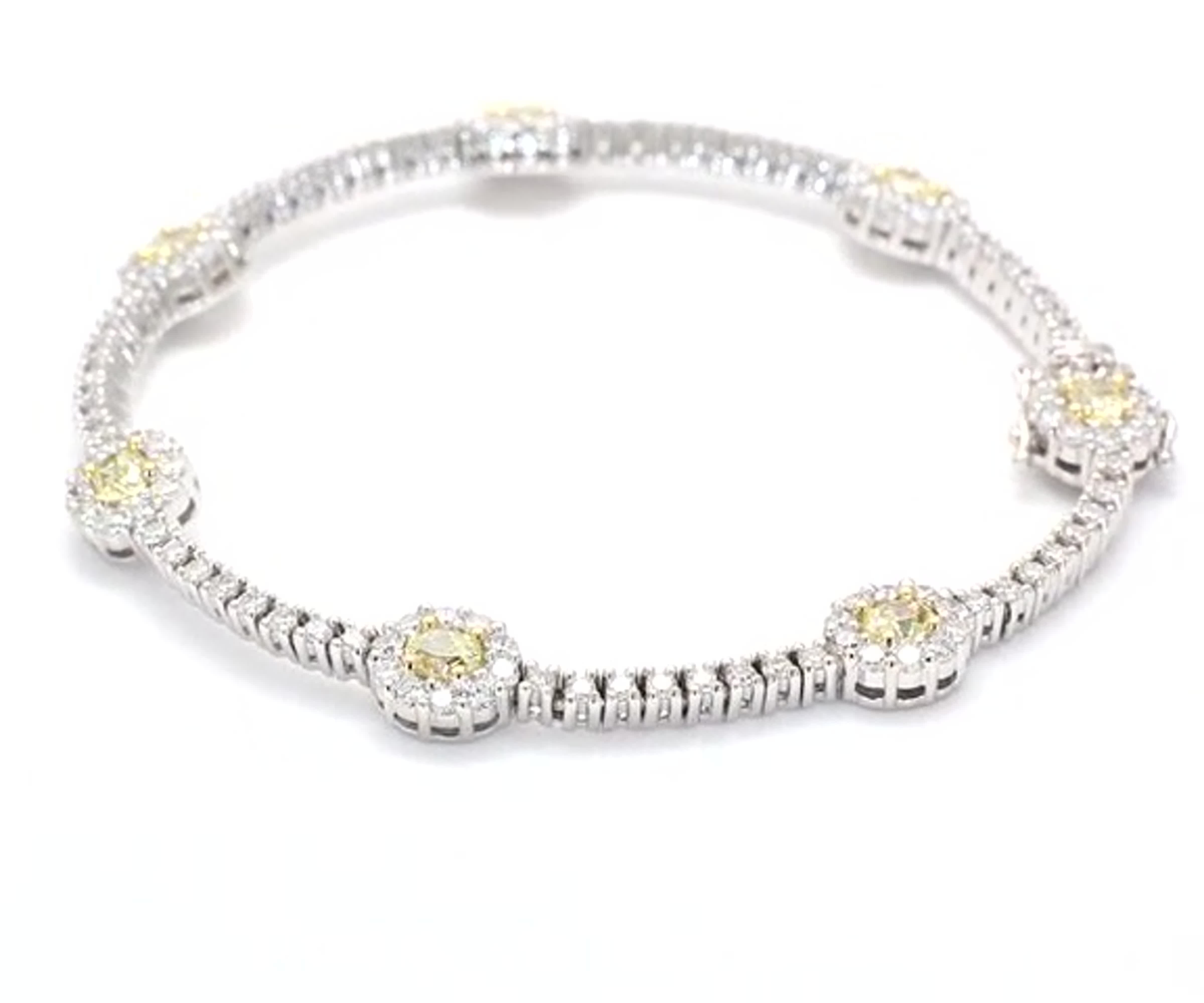 Natural Yellow Oval and White Diamond 4.62 Carat TW Gold Bracelet