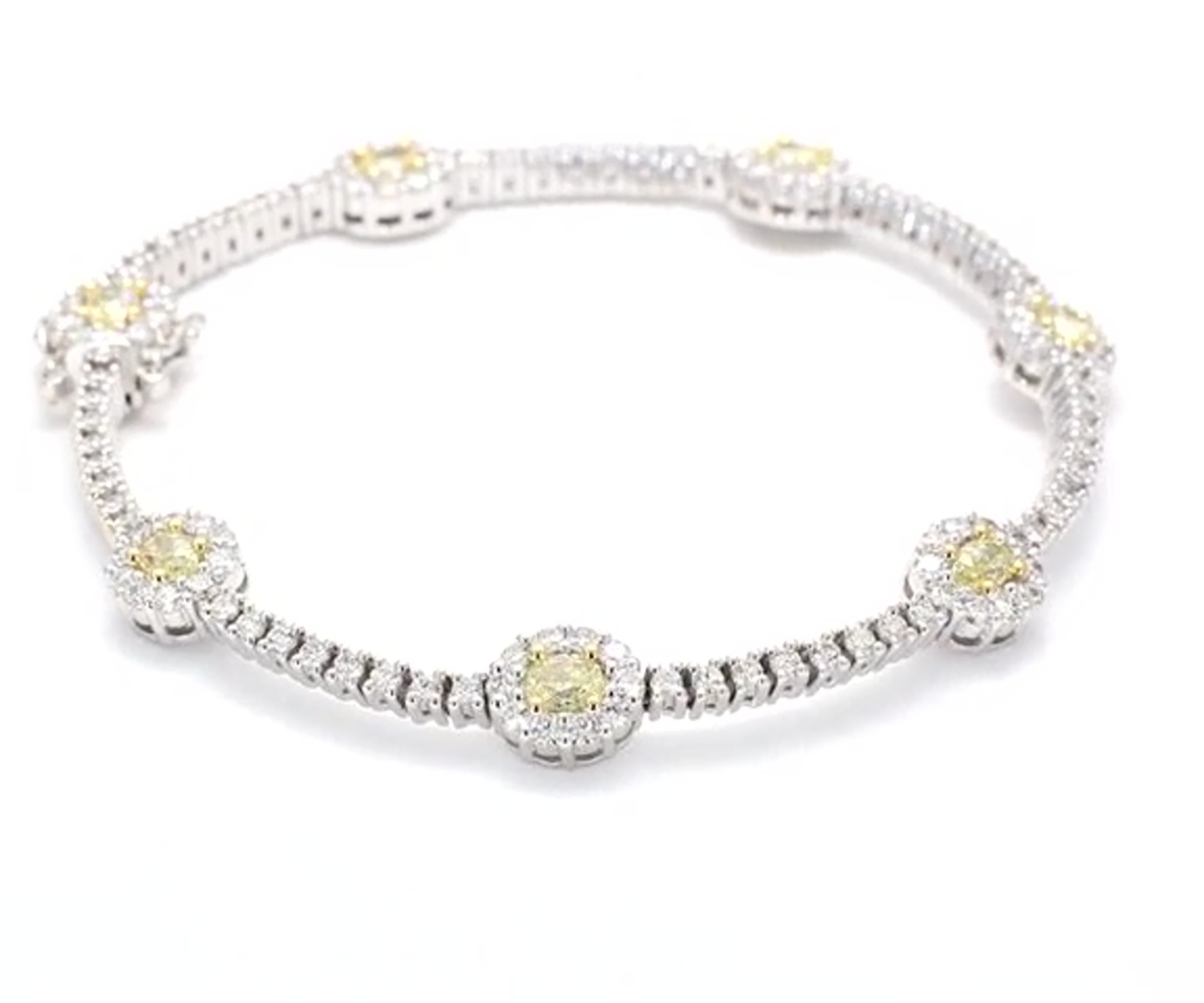 Natural Yellow Oval and White Diamond 4.62 Carat TW Gold Bracelet