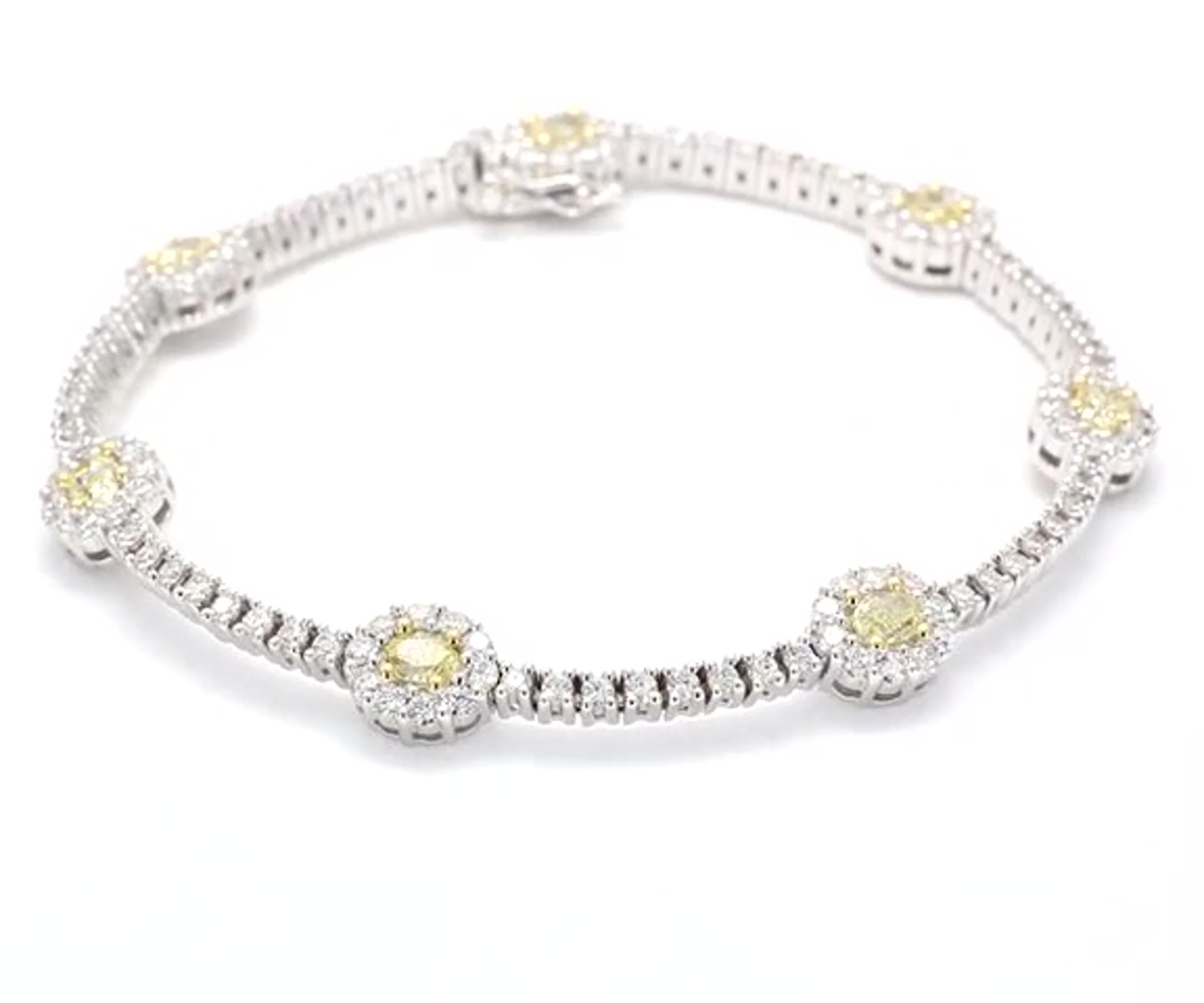 Natural Yellow Oval and White Diamond 4.62 Carat TW Gold Bracelet