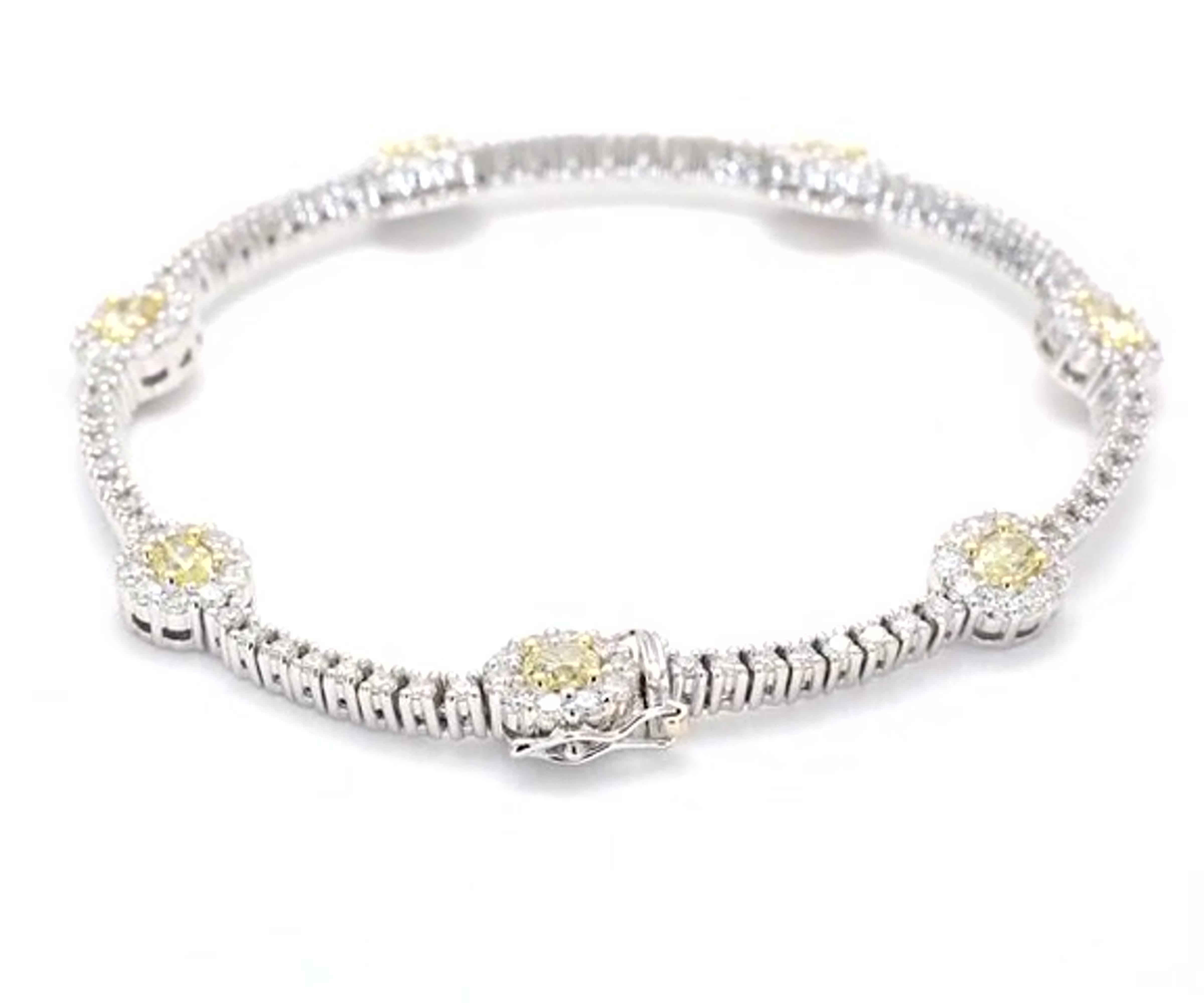 Natural Yellow Oval and White Diamond 4.62 Carat TW Gold Bracelet