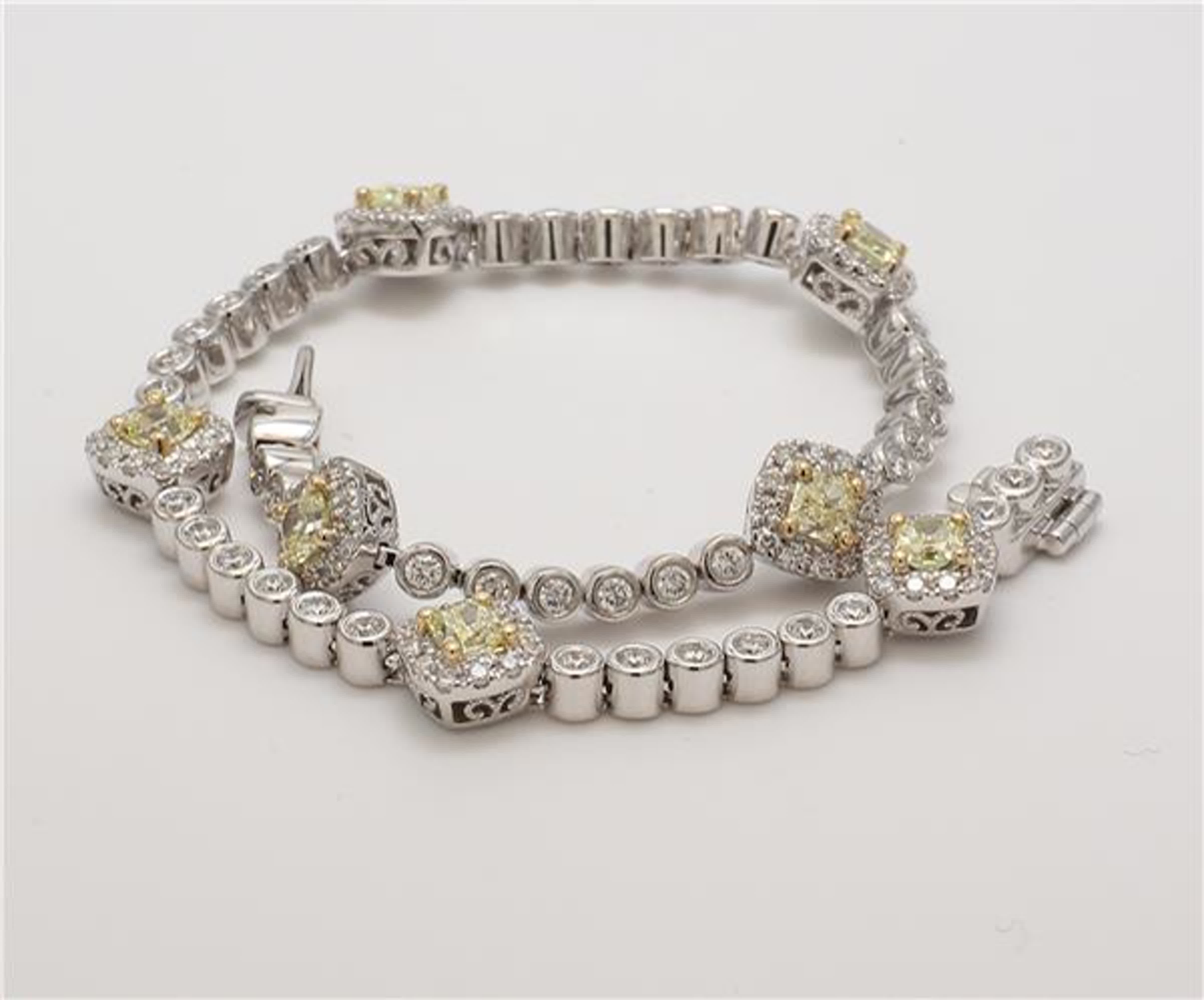 Natural Yellow Radiant and White Diamond 2.87 Carat TW Gold Bracelet