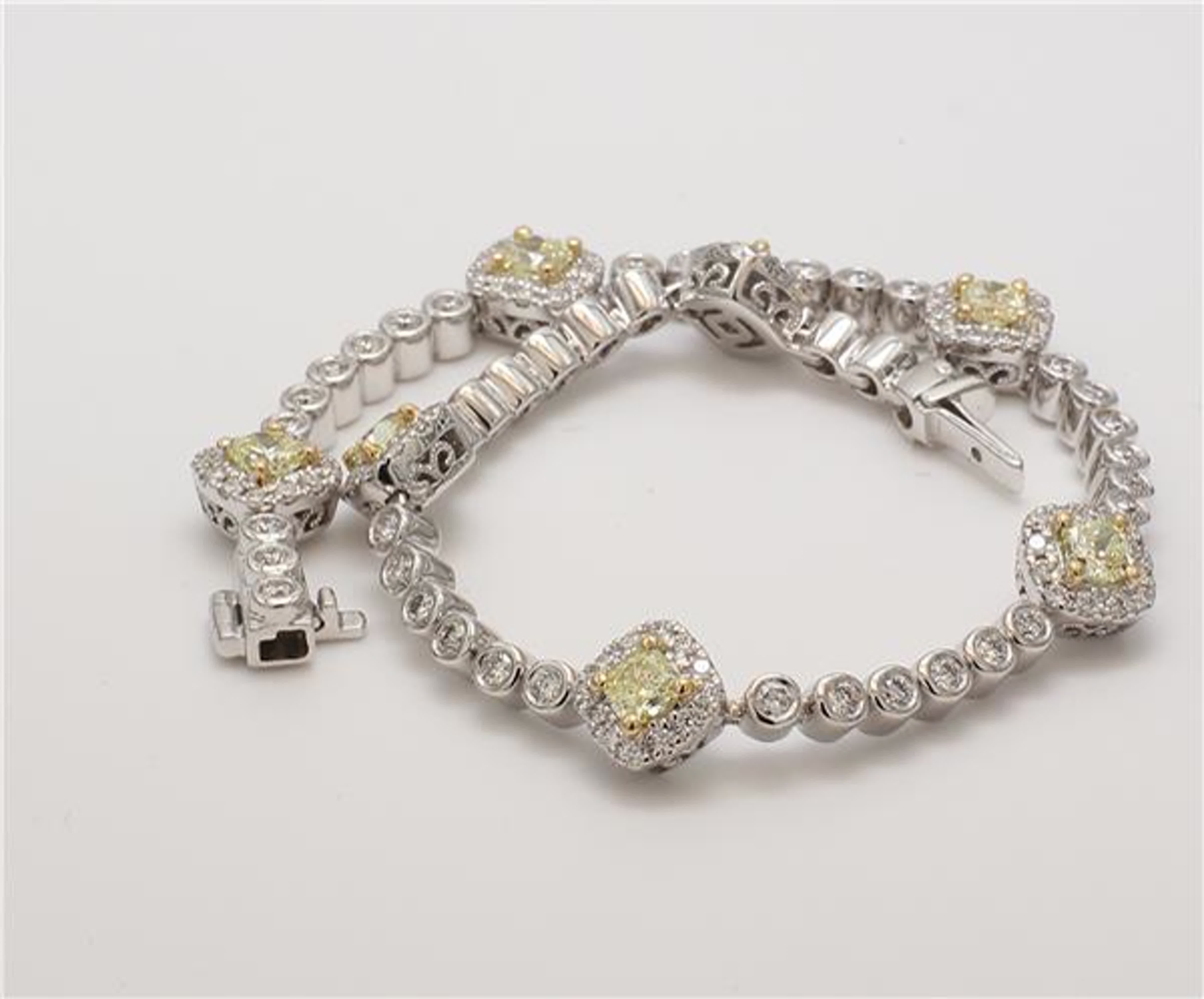 Natural Yellow Radiant and White Diamond 2.87 Carat TW Gold Bracelet