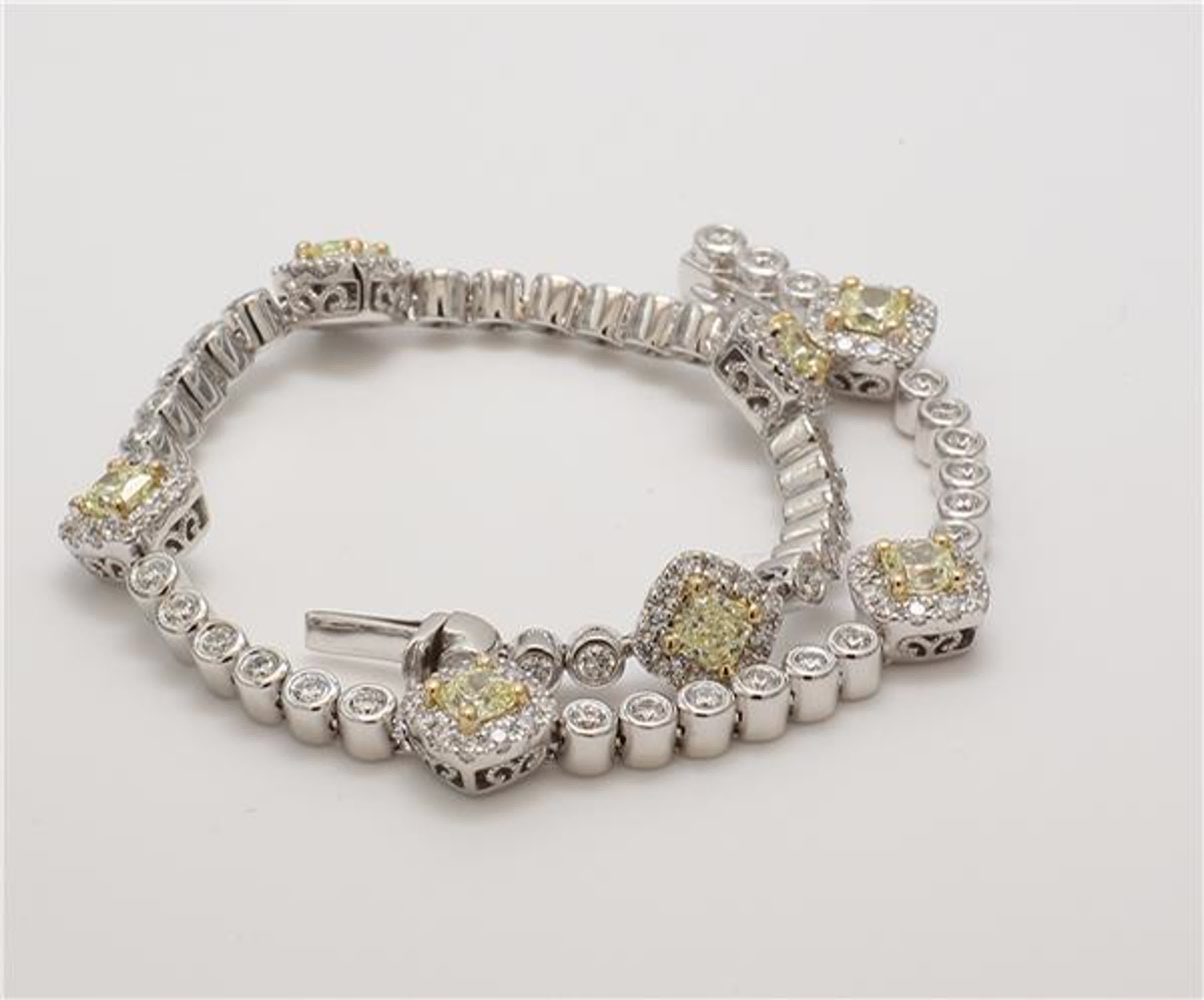 Natural Yellow Radiant and White Diamond 2.87 Carat TW Gold Bracelet