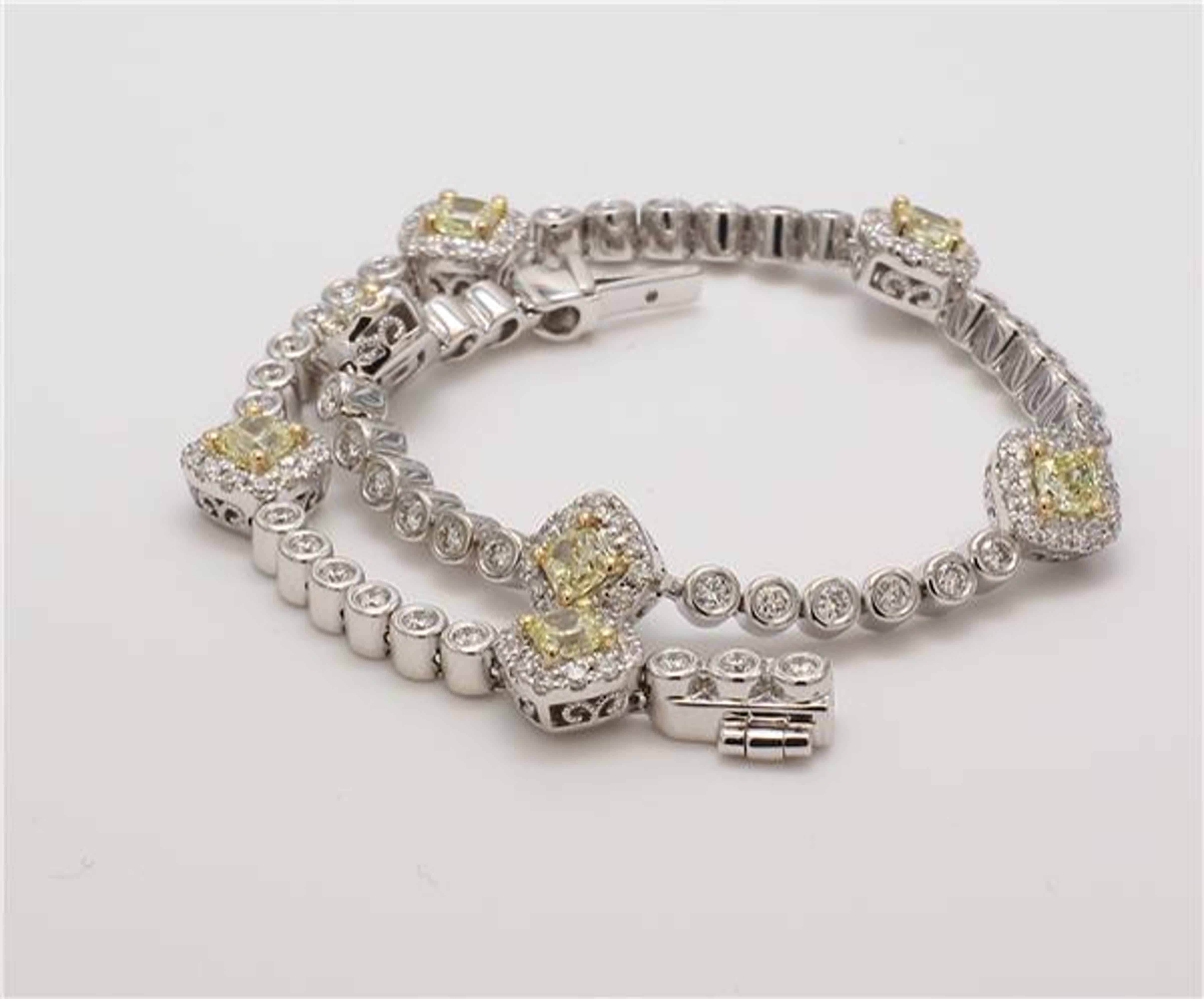 Natural Yellow Radiant and White Diamond 2.87 Carat TW Gold Bracelet