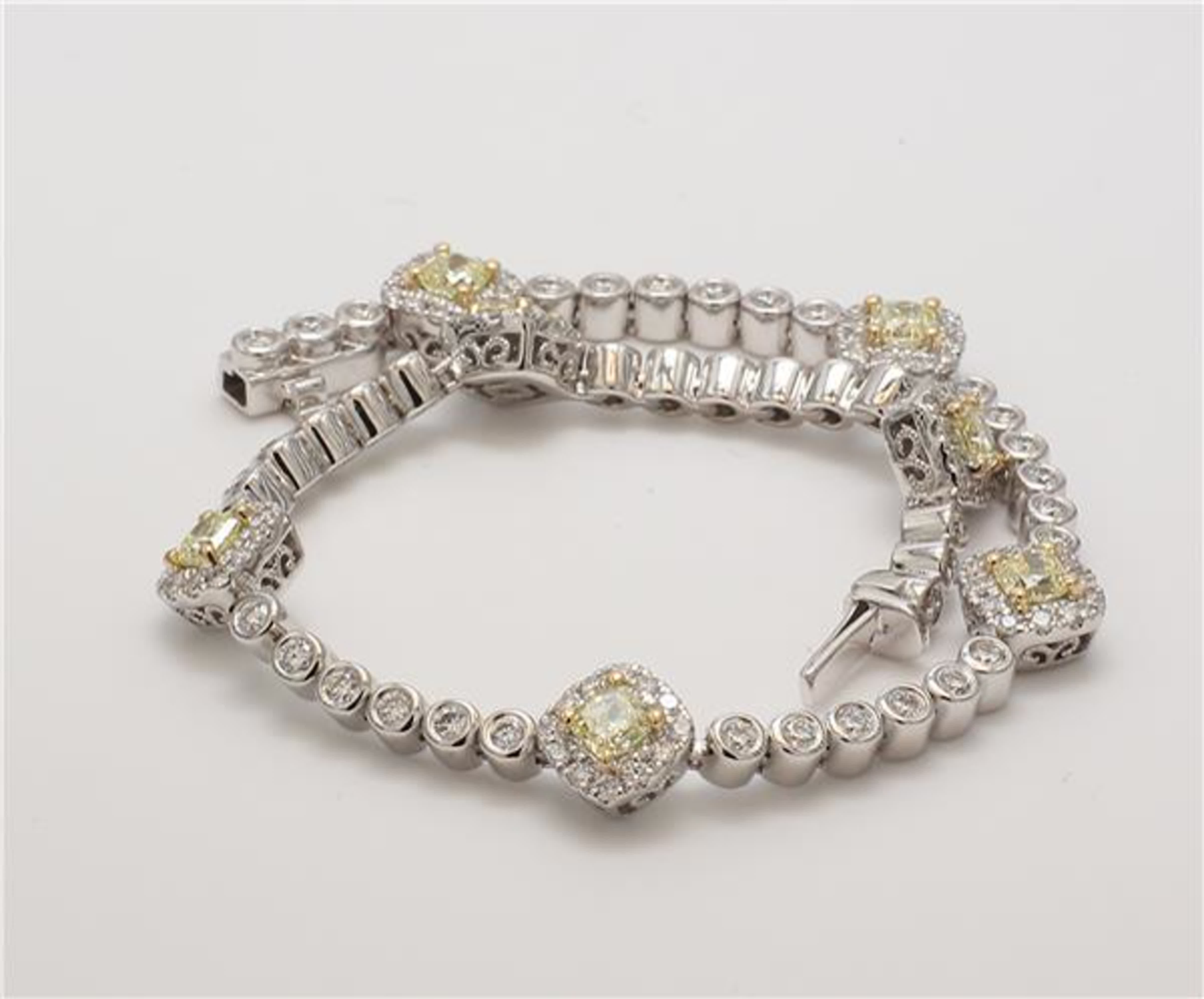 Natural Yellow Radiant and White Diamond 2.87 Carat TW Gold Bracelet