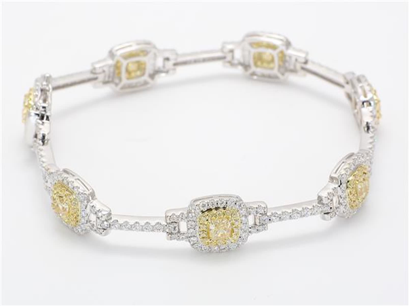 Natural Yellow Radiant and White Diamond 5.48 Carat TW Gold Bracelet