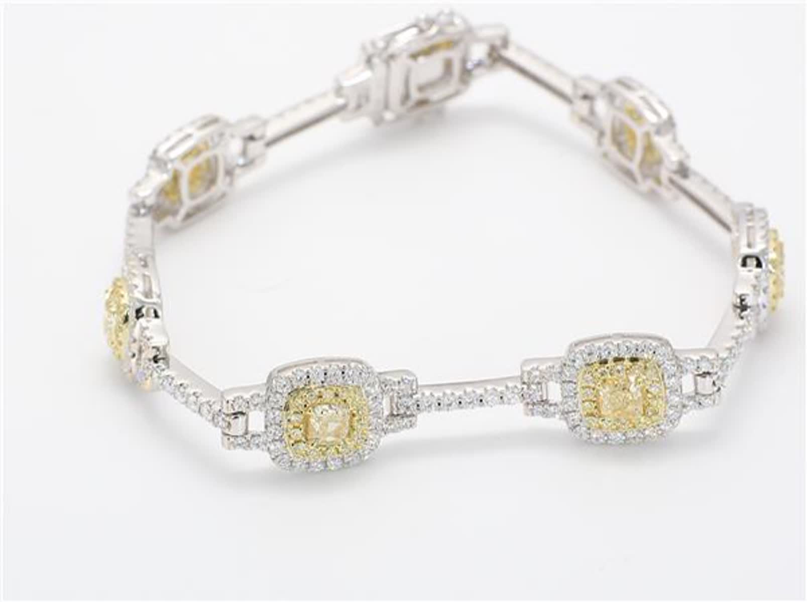 Natural Yellow Radiant and White Diamond 5.48 Carat TW Gold Bracelet