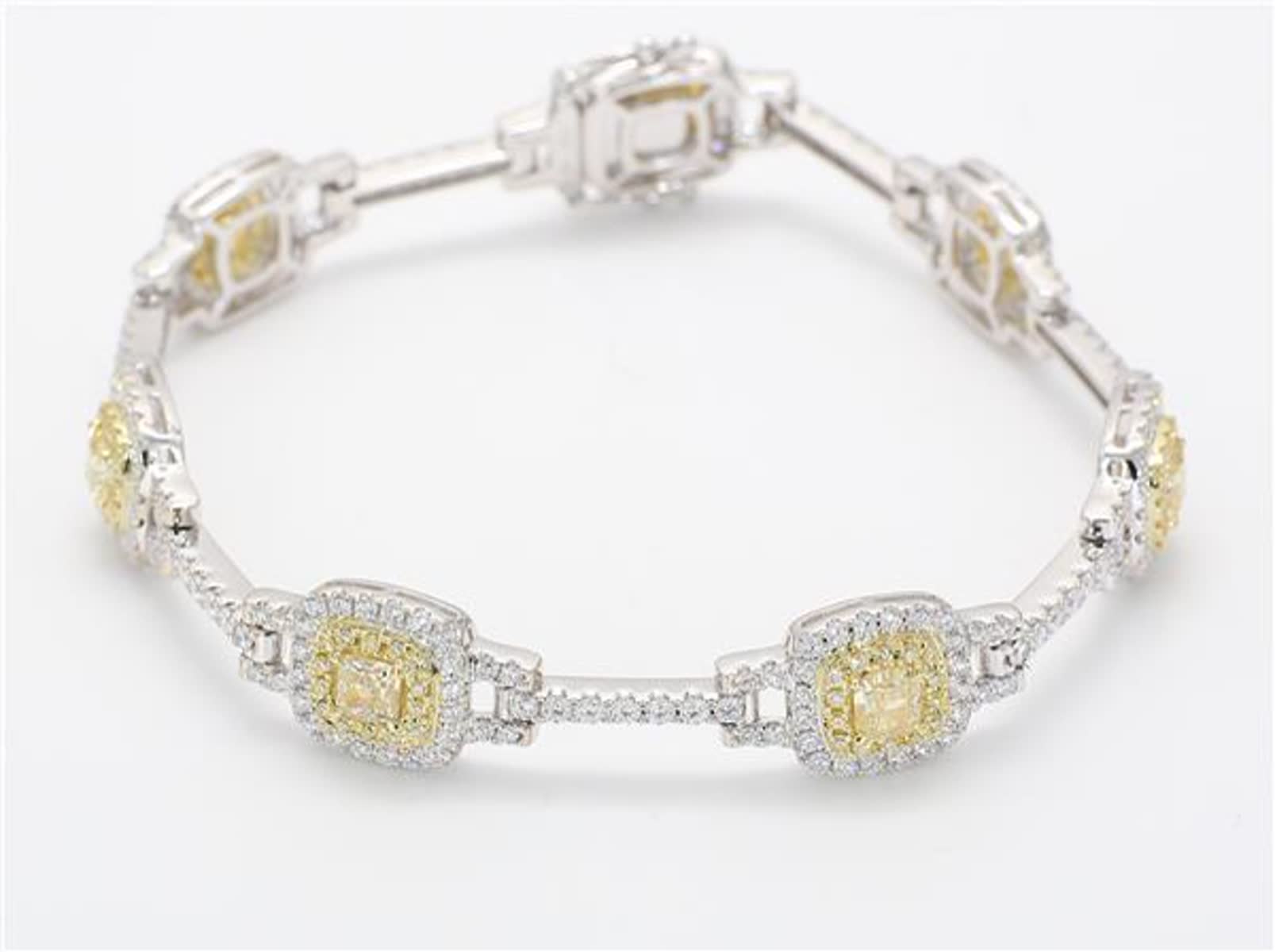 Natural Yellow Radiant and White Diamond 5.48 Carat TW Gold Bracelet