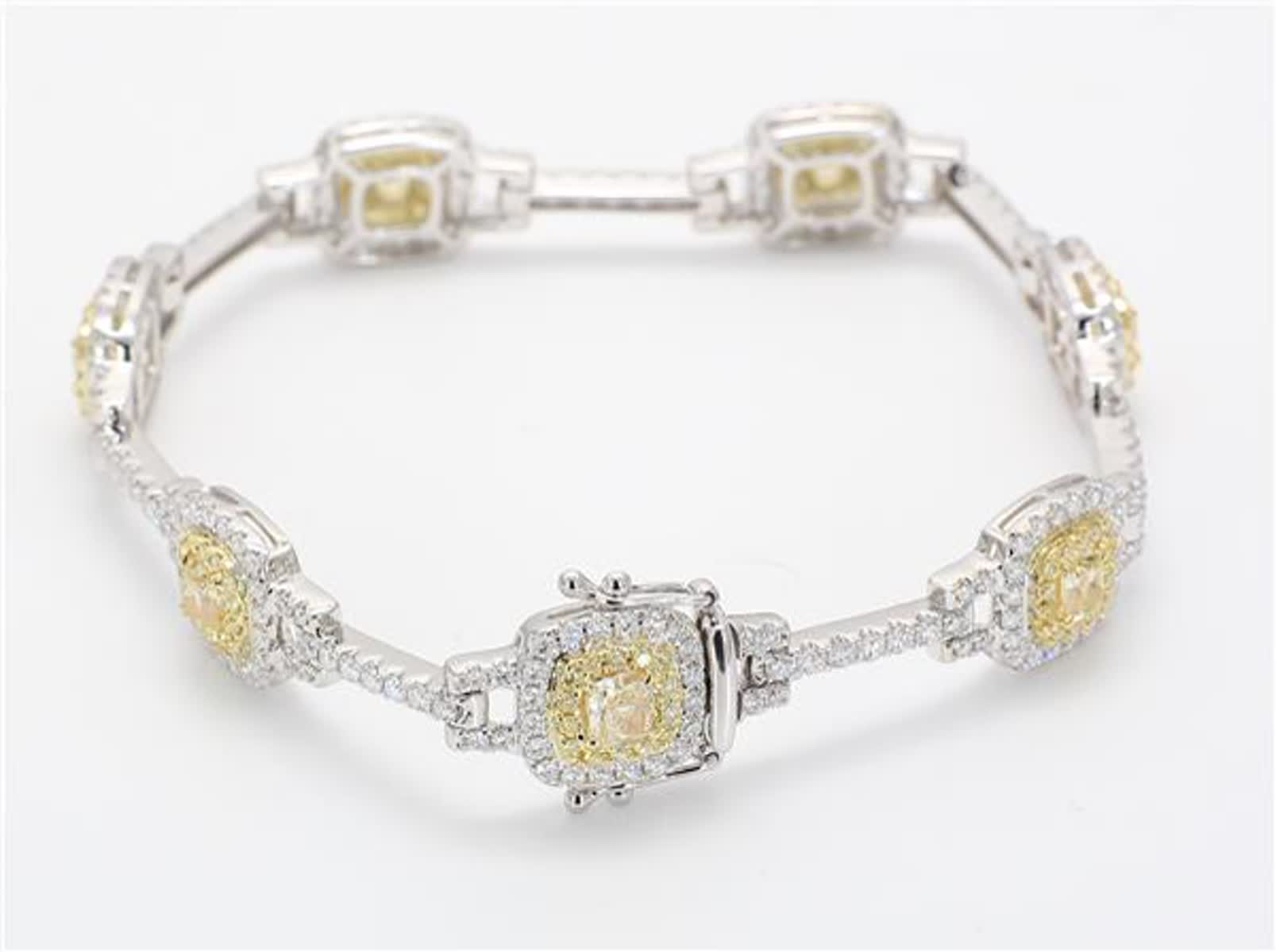 Natural Yellow Radiant and White Diamond 5.48 Carat TW Gold Bracelet