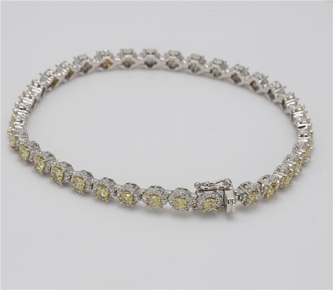 Natural Yellow Radiant and White Diamond 3.68 Carat TW Gold Bracelet