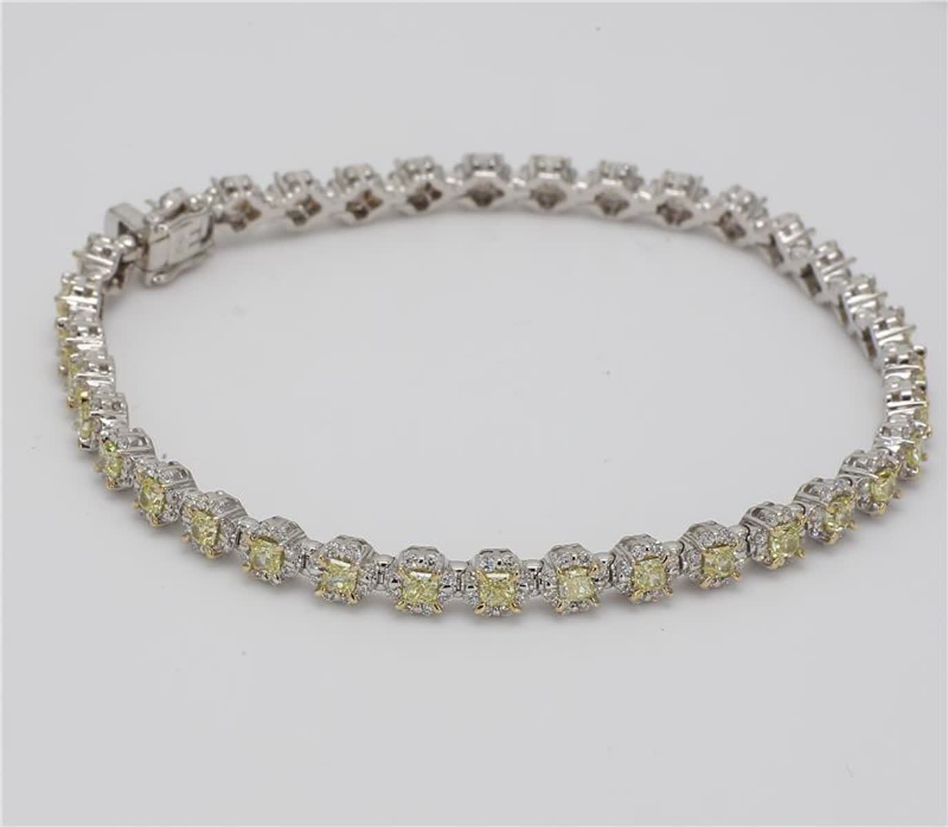 Natural Yellow Radiant and White Diamond 3.68 Carat TW Gold Bracelet