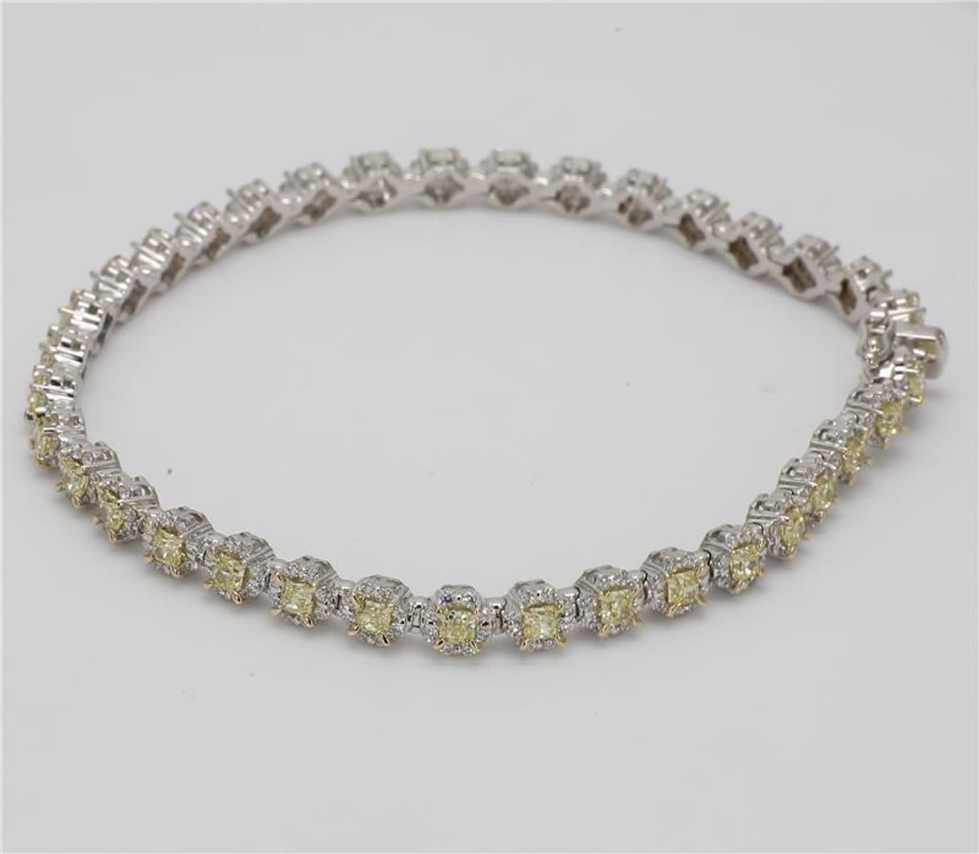 Natural Yellow Radiant and White Diamond 3.68 Carat TW Gold Bracelet