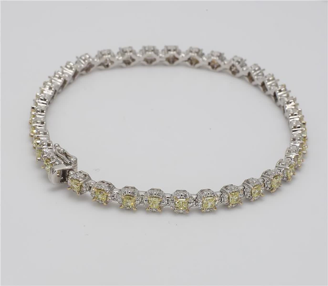 Natural Yellow Radiant and White Diamond 3.68 Carat TW Gold Bracelet