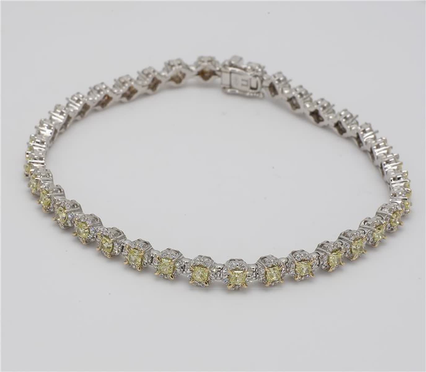Natural Yellow Radiant and White Diamond 3.68 Carat TW Gold Bracelet