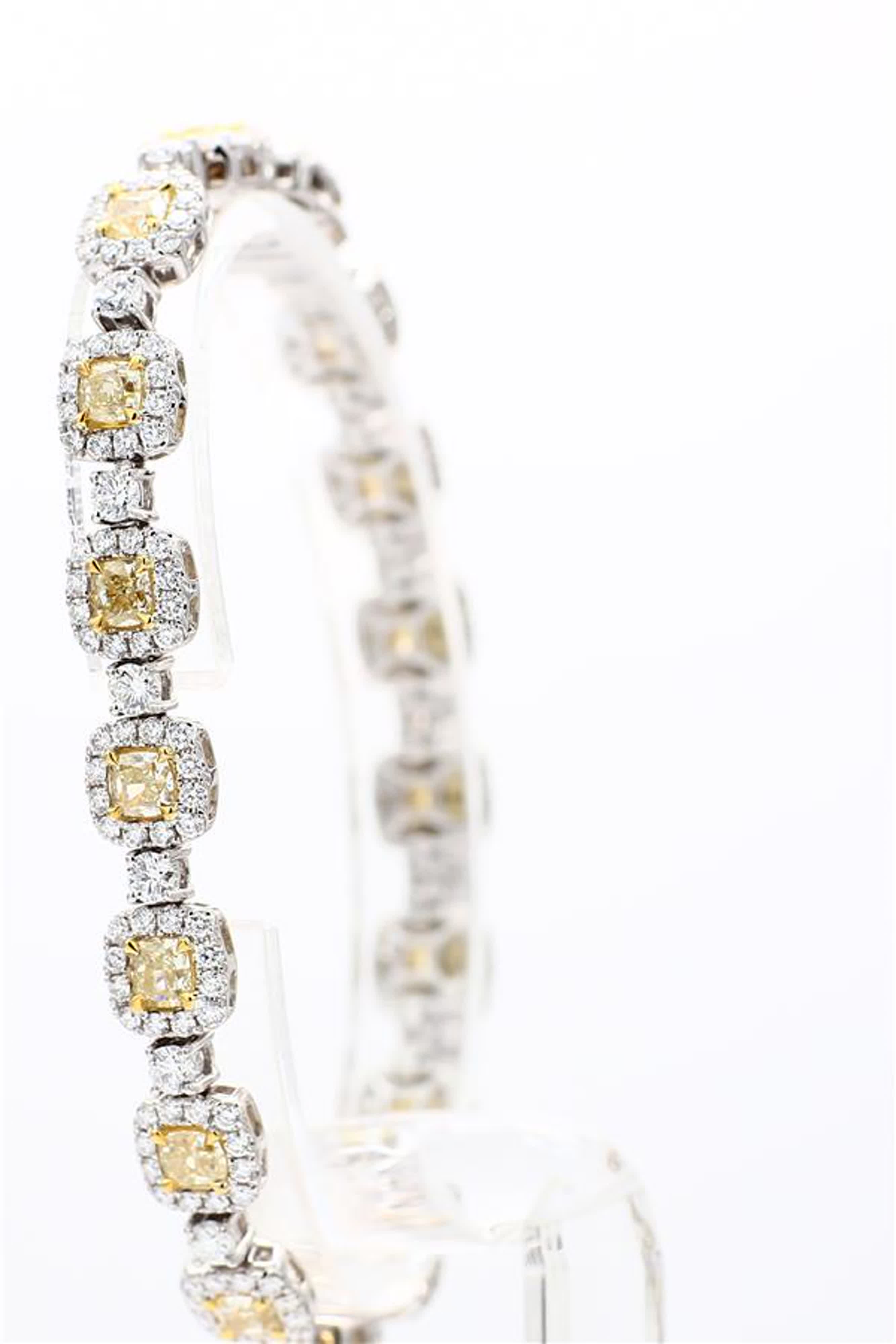 Natural Yellow Cushion and White Diamond 9.01 Carat TW Gold Bracelet