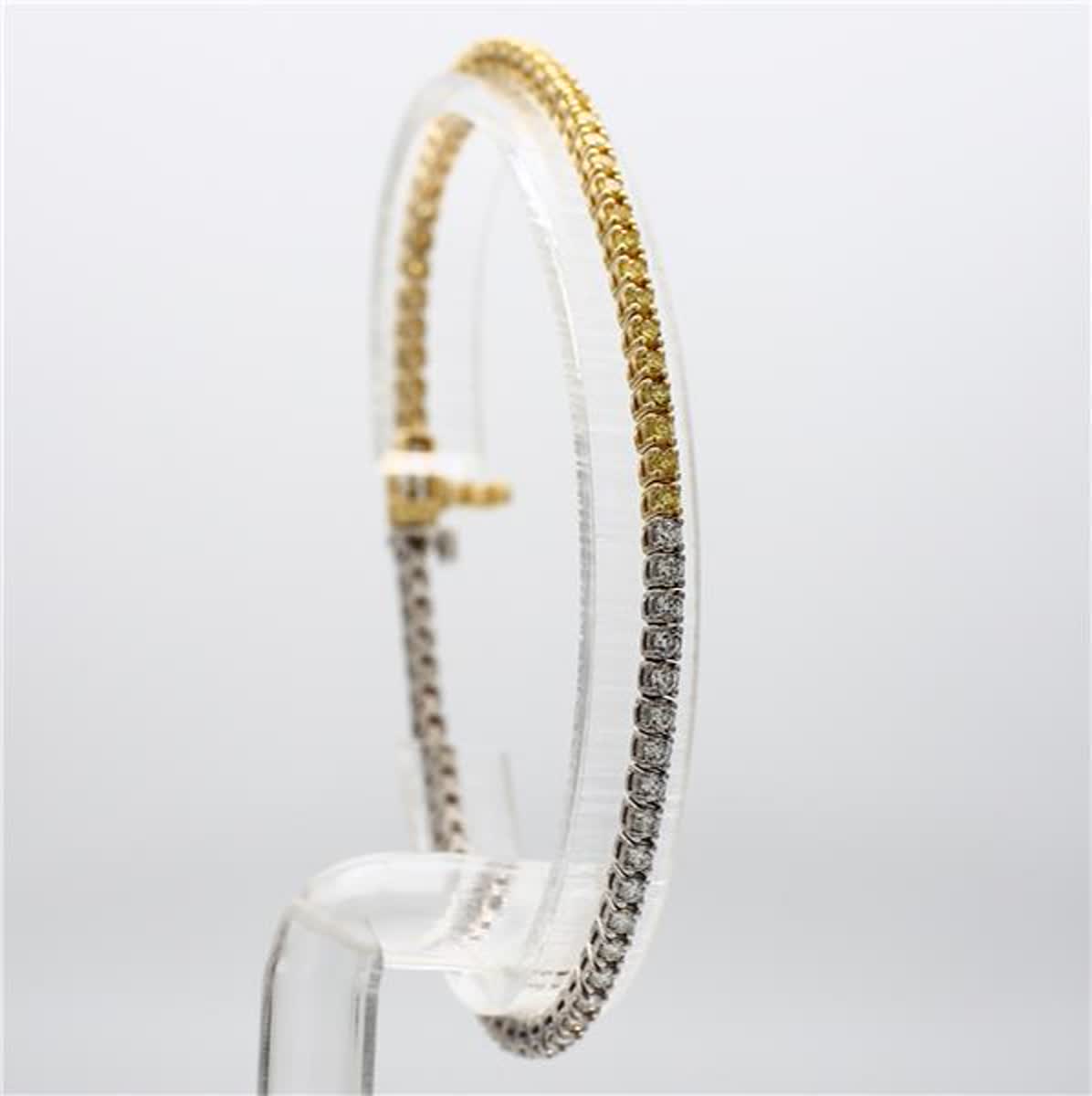 Natural Yellow Round and White Diamond 2.14 Carat TW Gold Bracelet