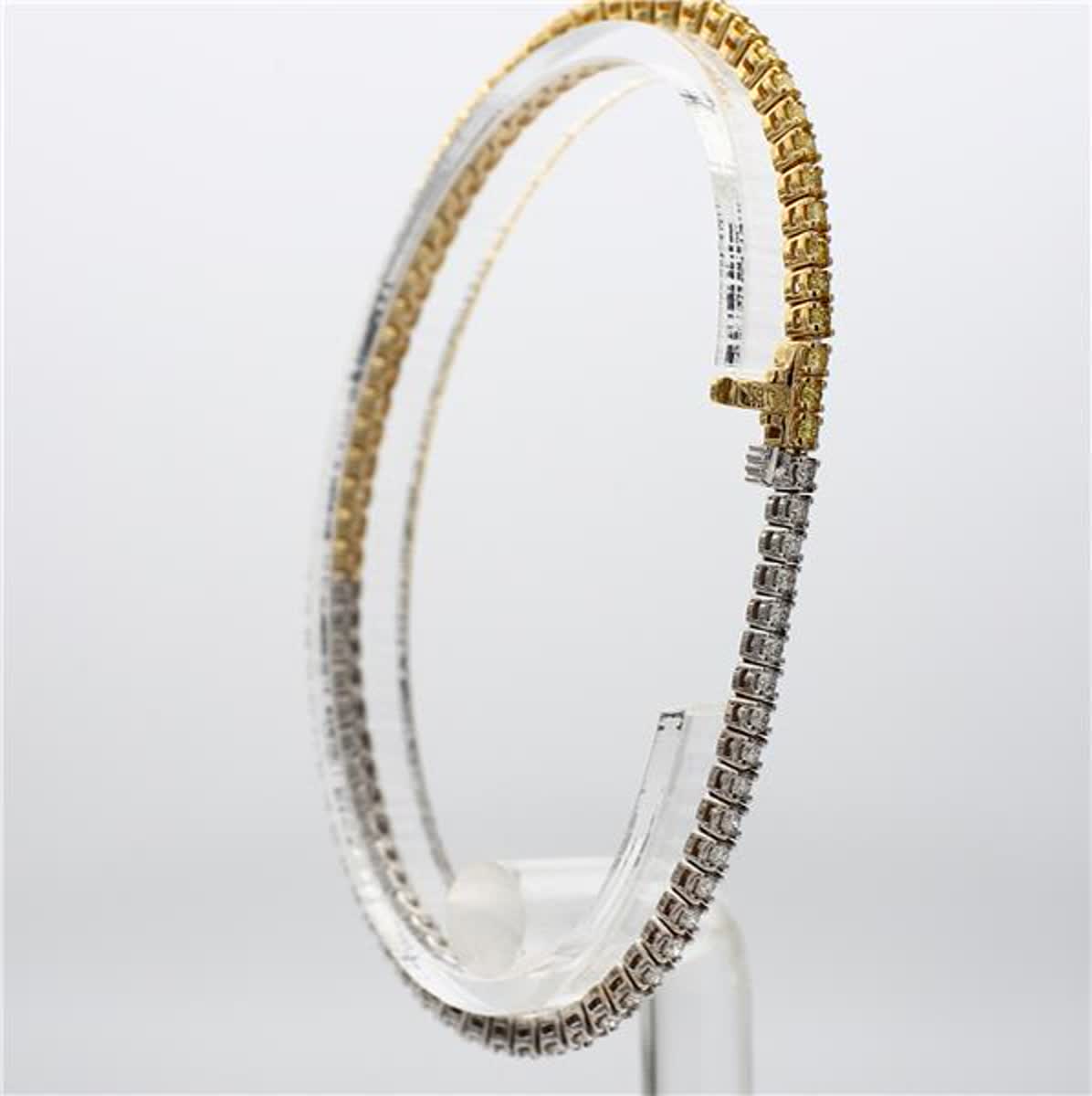 Natural Yellow Round and White Diamond 2.14 Carat TW Gold Bracelet