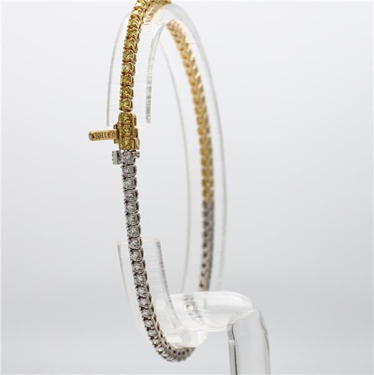 Natural Yellow Round and White Diamond 2.14 Carat TW Gold Bracelet