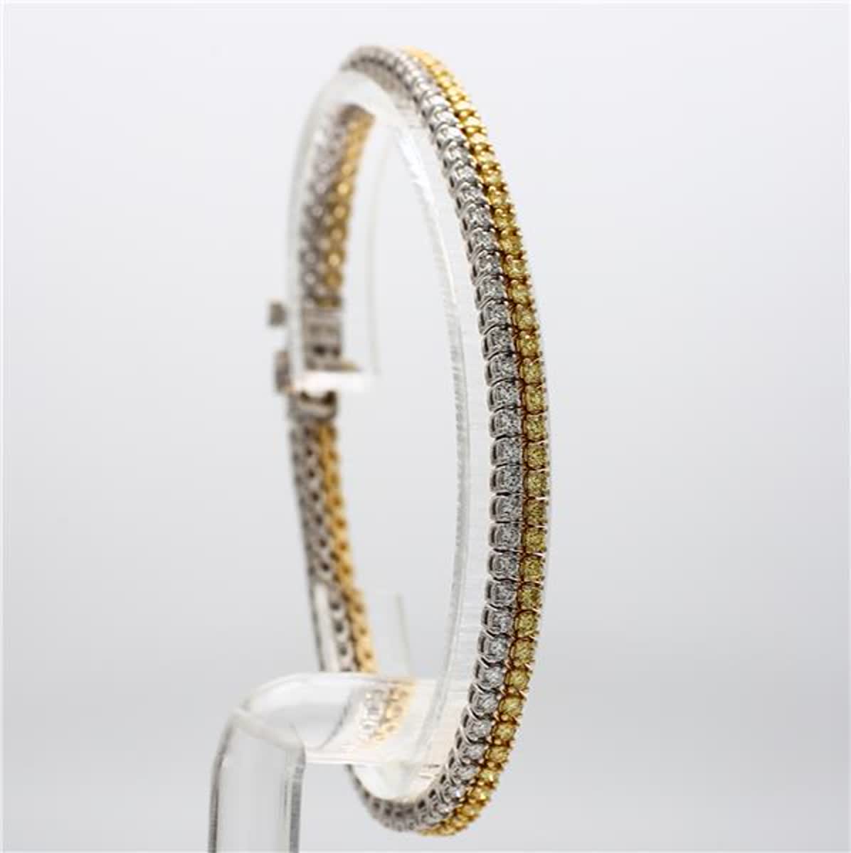 Natural Yellow Round and White Diamond 3.89 Carat TW Gold Bracelet