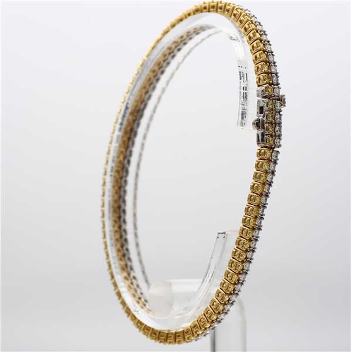 Natural Yellow Round and White Diamond 3.89 Carat TW Gold Bracelet