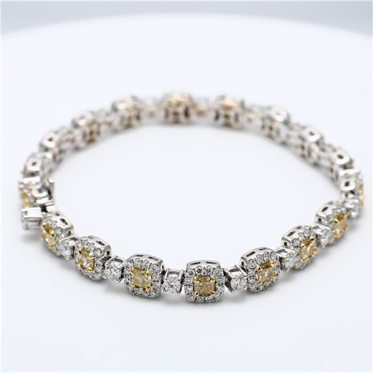 Natural Yellow Cushion and White Diamond 7.55 Carat TW Gold Bracelet