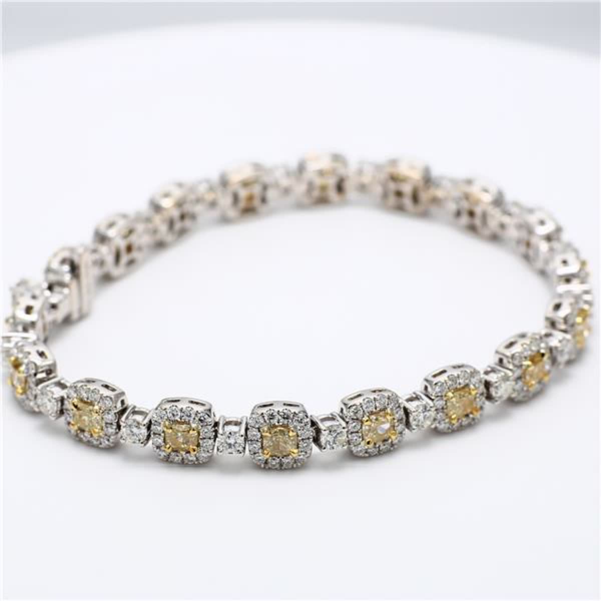 Natural Yellow Cushion and White Diamond 7.55 Carat TW Gold Bracelet