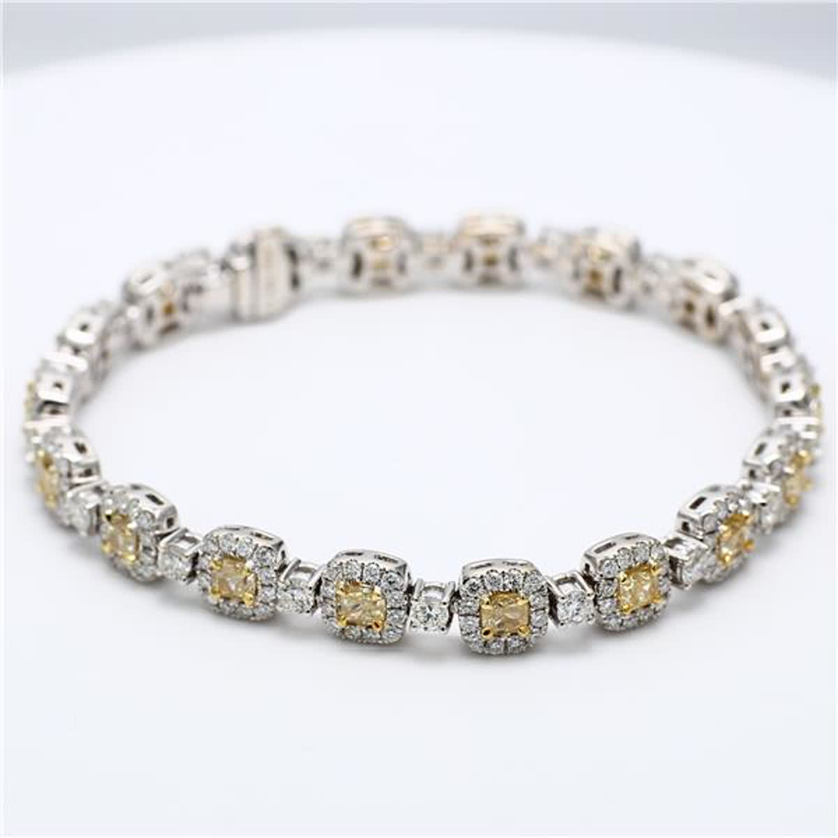 Natural Yellow Cushion and White Diamond 7.55 Carat TW Gold Bracelet