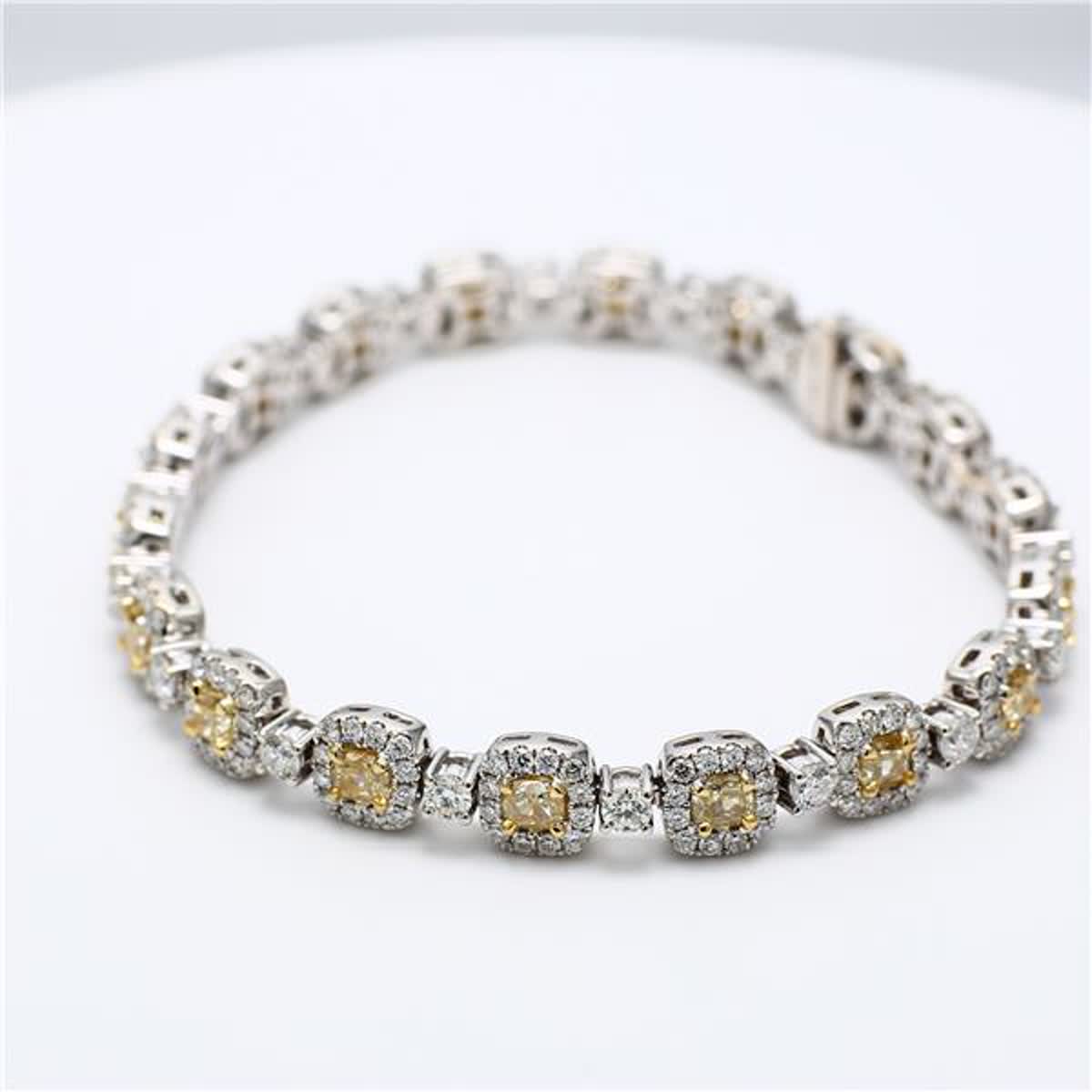 Natural Yellow Cushion and White Diamond 7.55 Carat TW Gold Bracelet