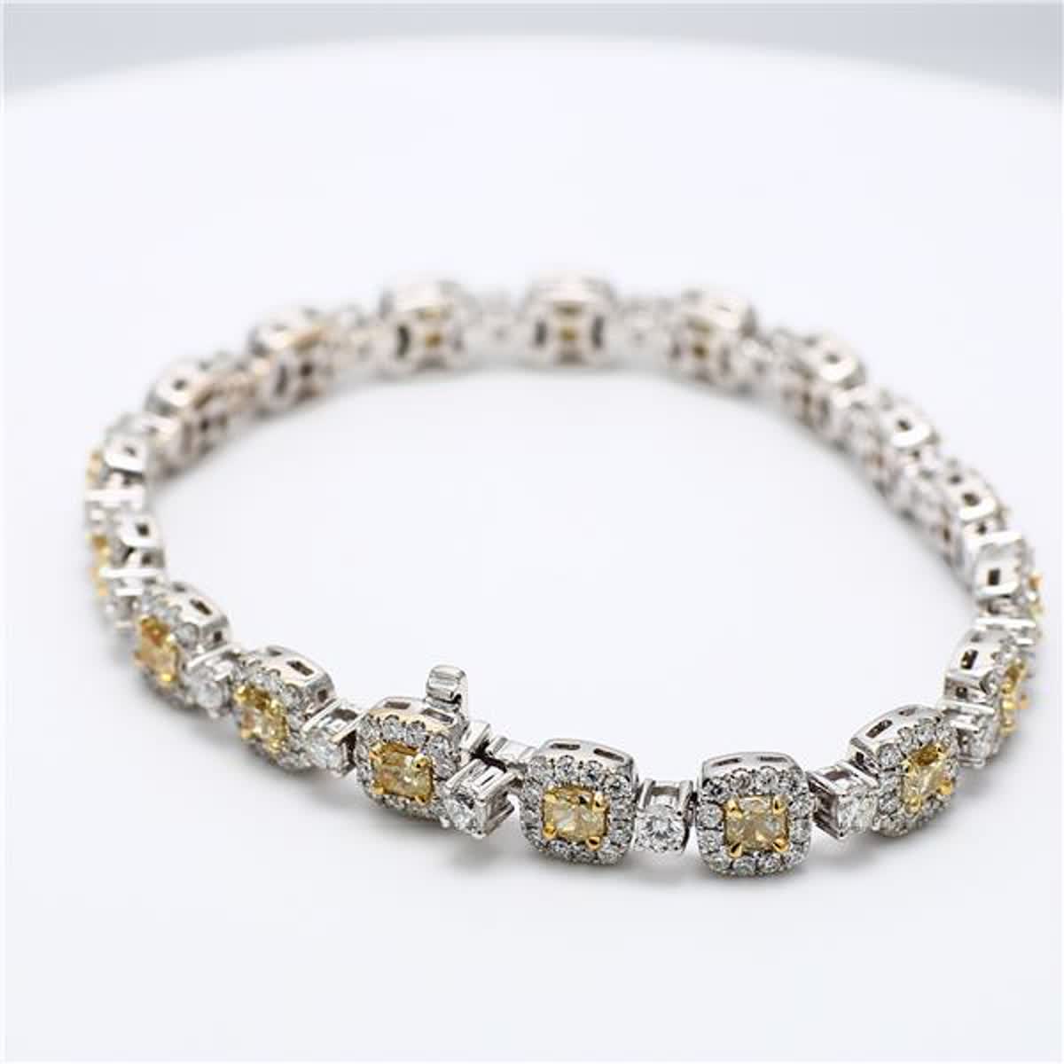 Natural Yellow Cushion and White Diamond 7.55 Carat TW Gold Bracelet