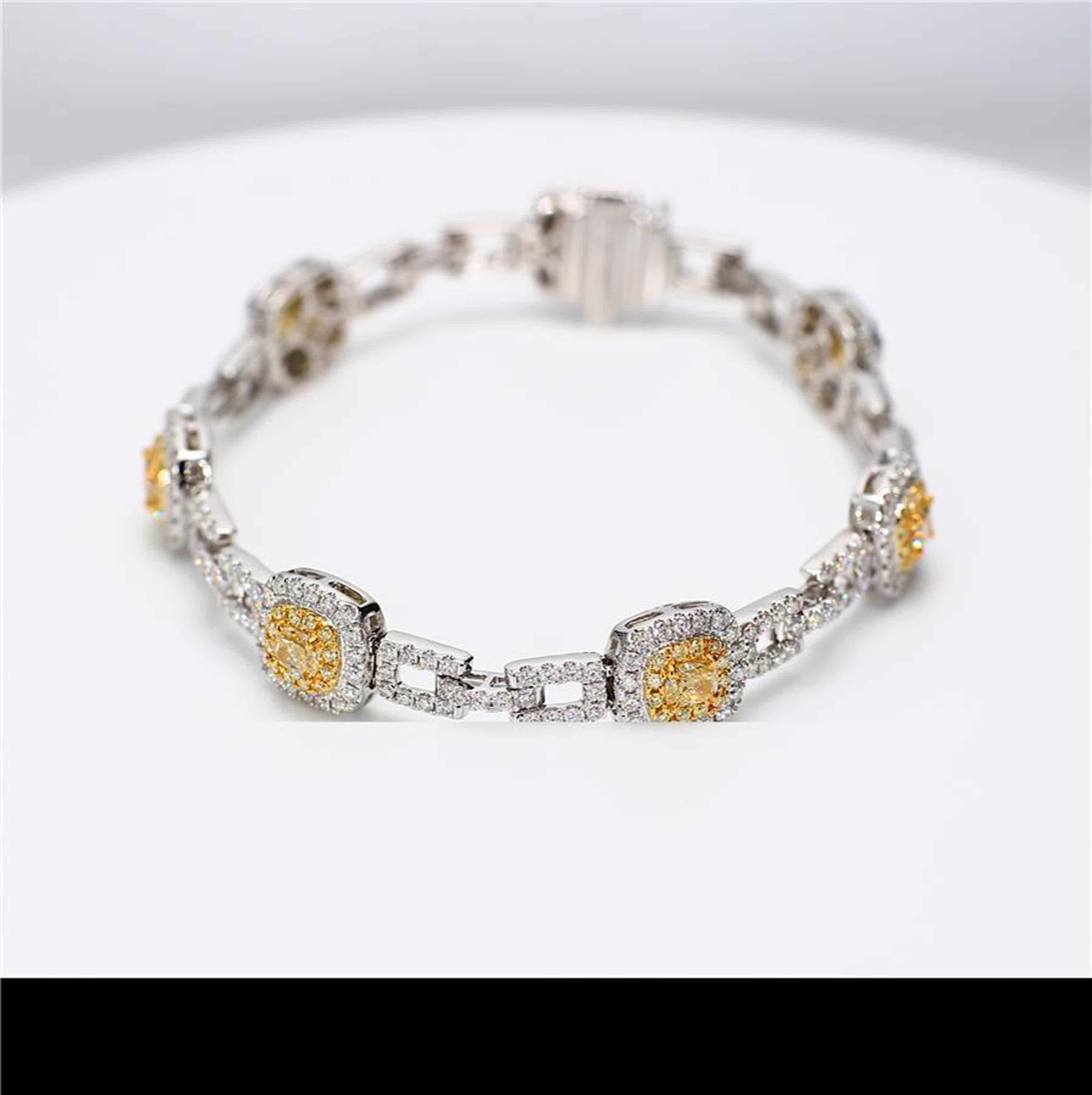 Natural Yellow Cushion and White Diamond 5.08 Carat TW Gold Bracelet
