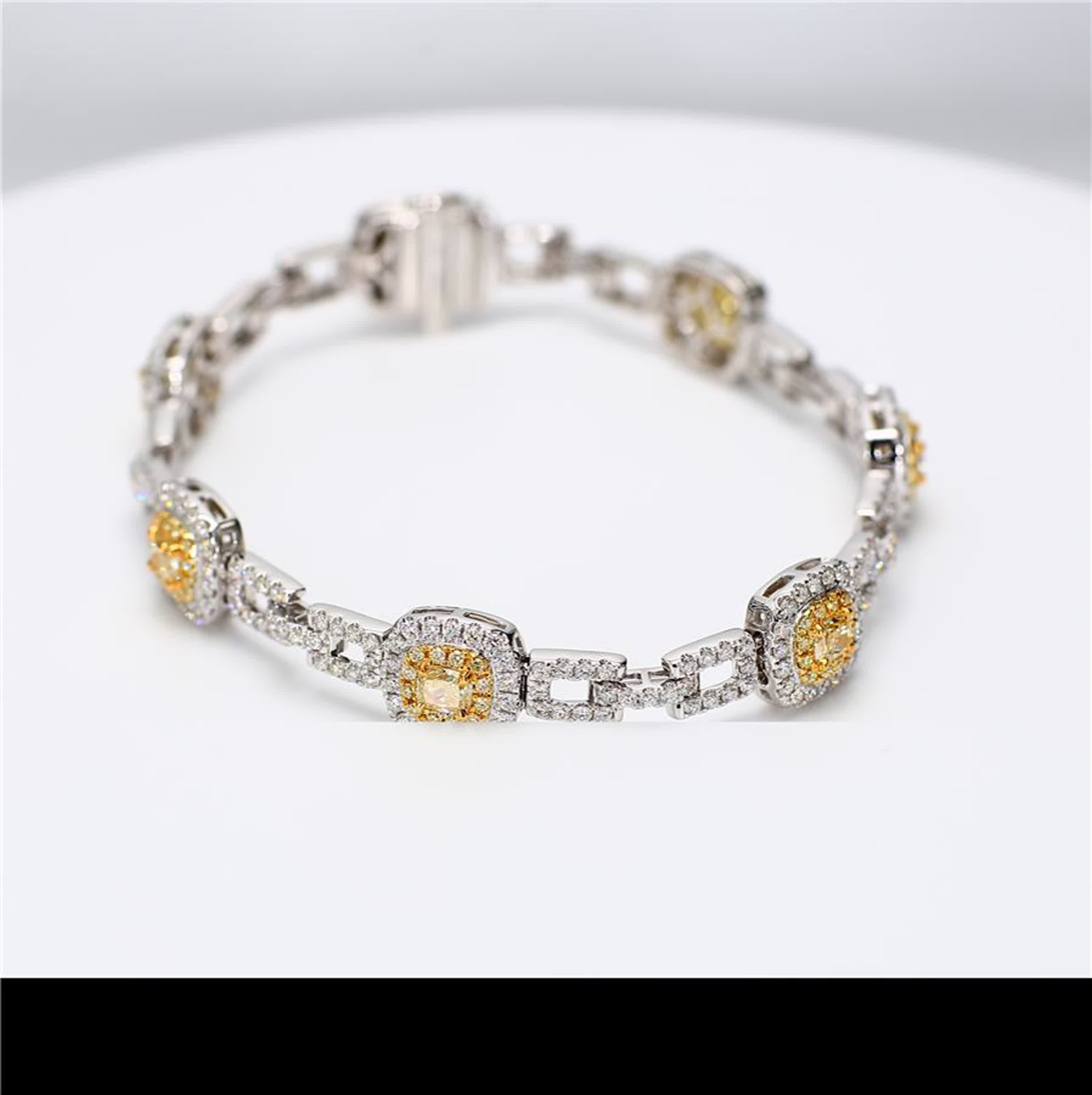 Natural Yellow Cushion and White Diamond 5.08 Carat TW Gold Bracelet