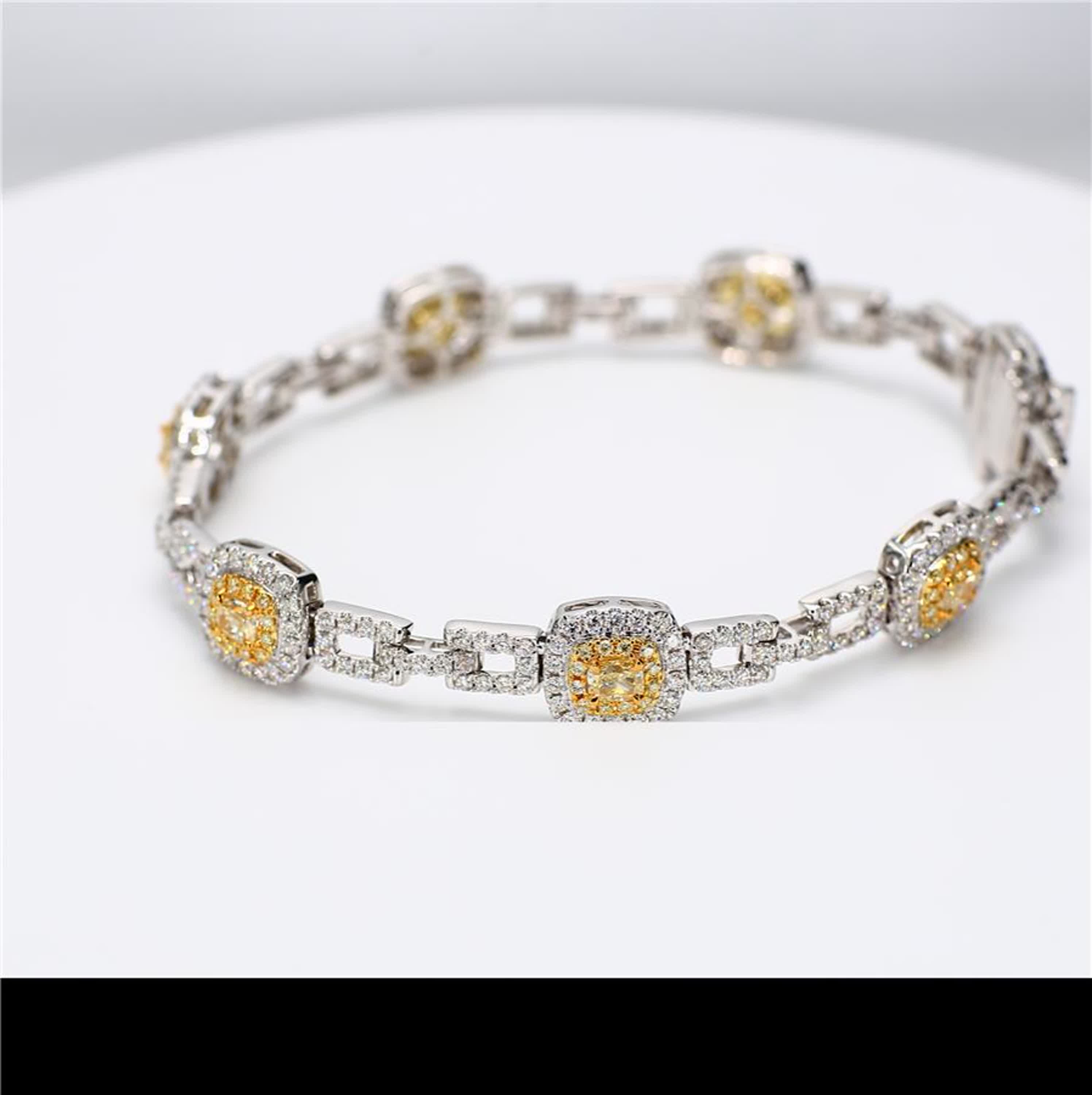 Natural Yellow Cushion and White Diamond 5.08 Carat TW Gold Bracelet