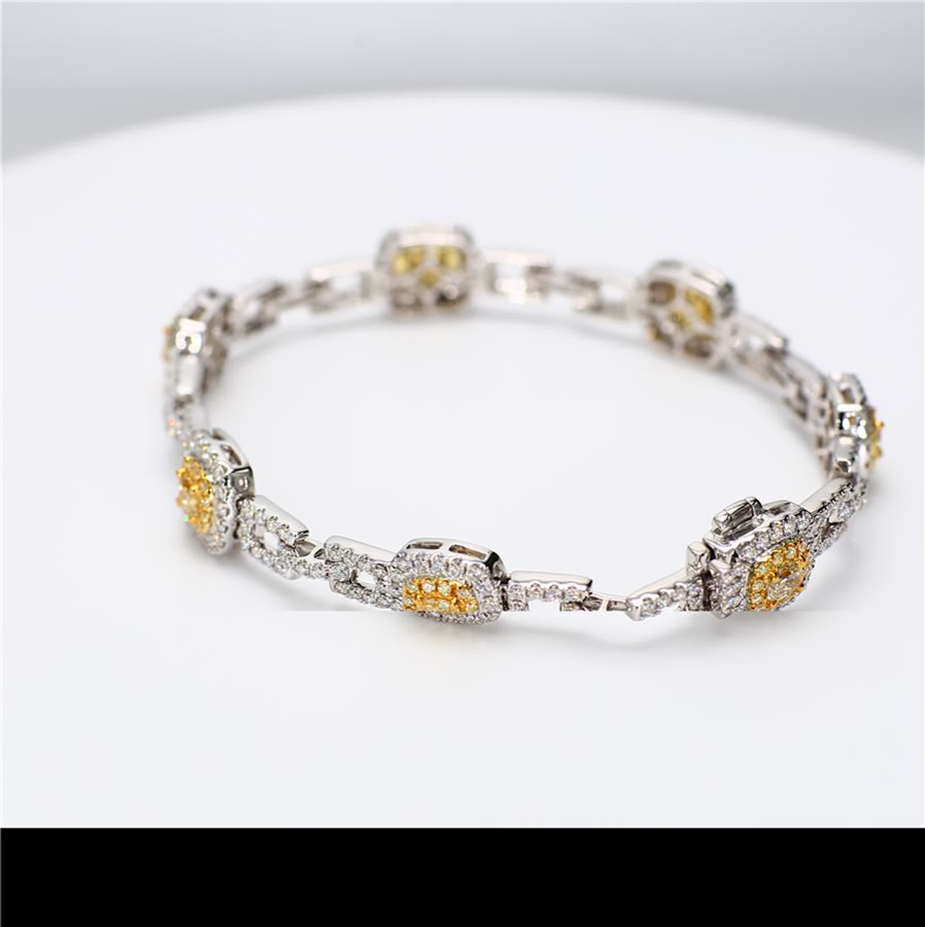 Natural Yellow Cushion and White Diamond 5.08 Carat TW Gold Bracelet