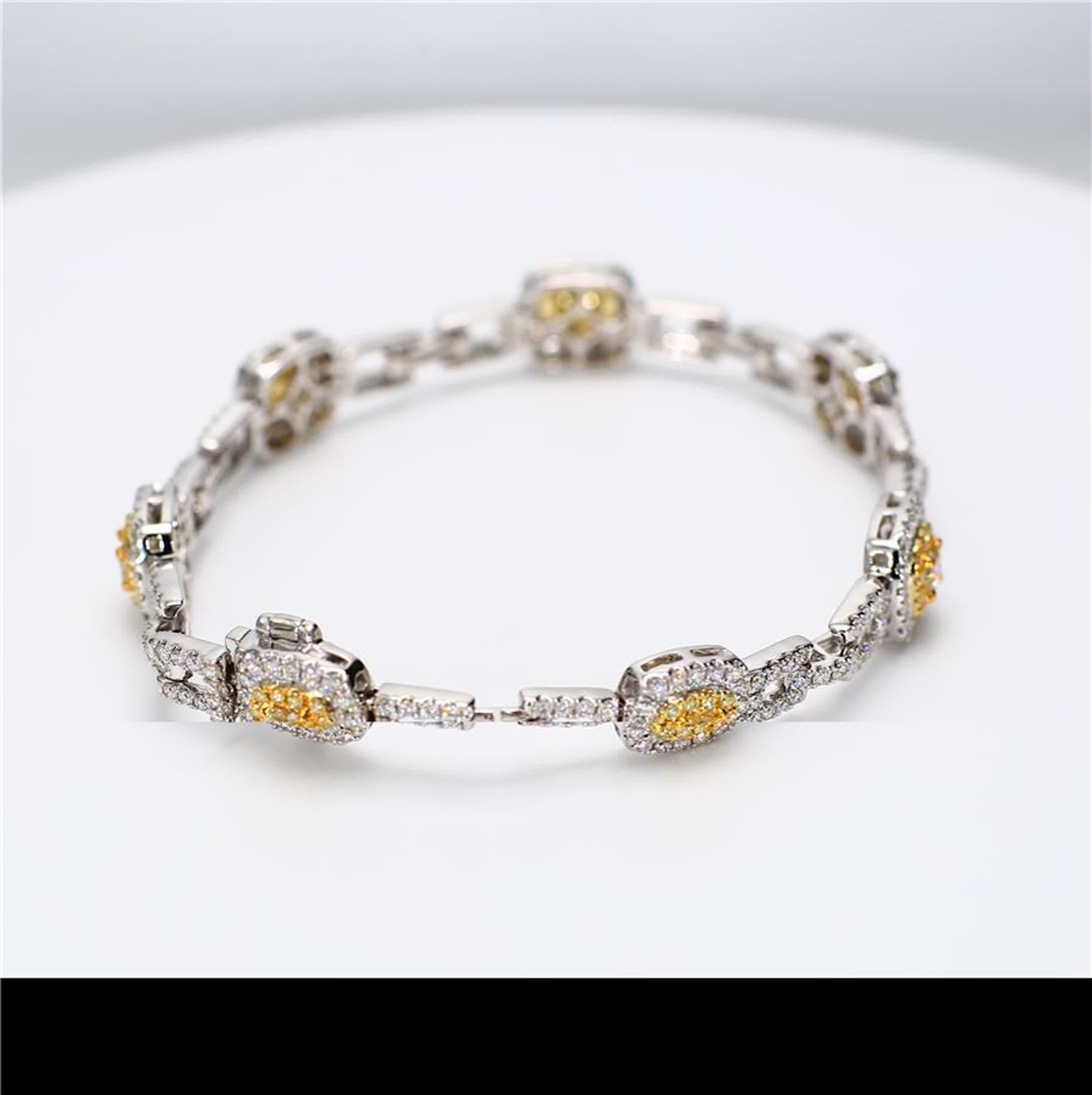 Natural Yellow Cushion and White Diamond 5.08 Carat TW Gold Bracelet